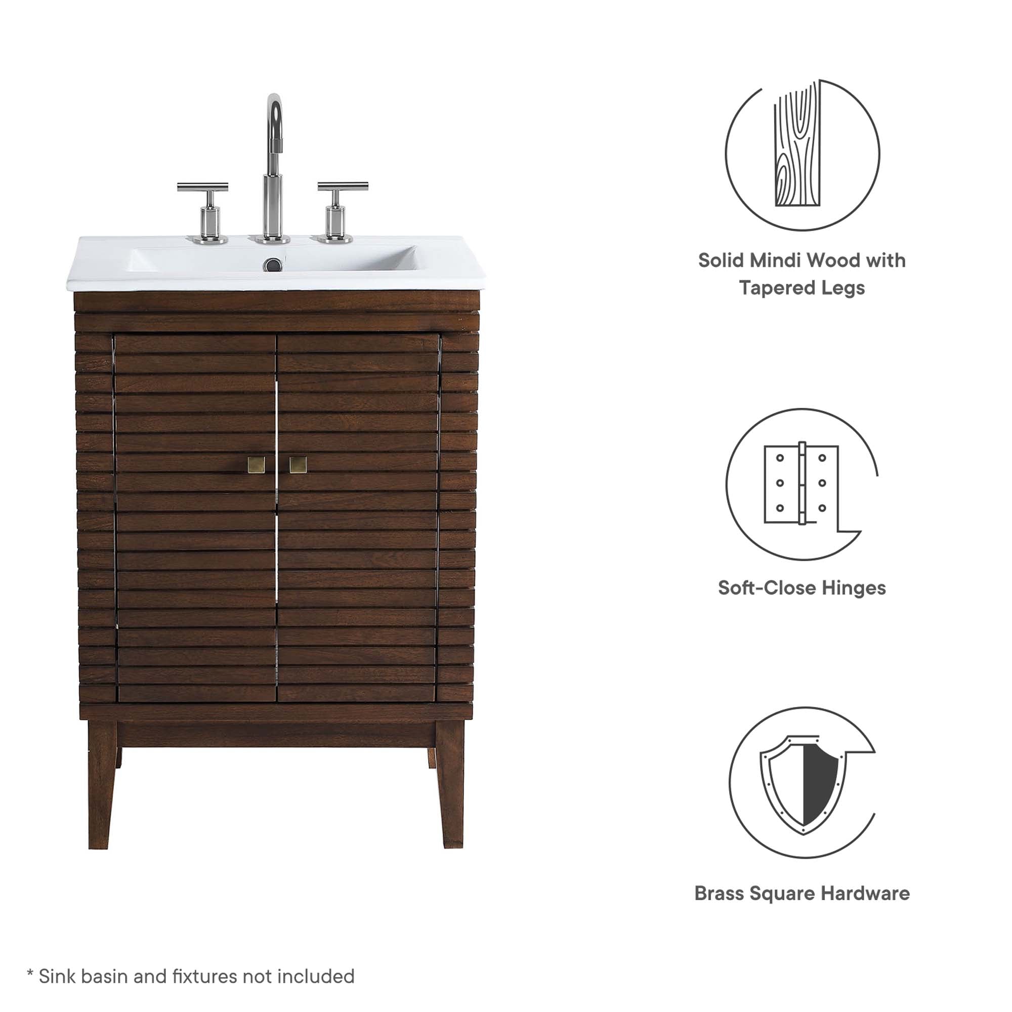 Ledger 24" Wood Bathroom Vanity Cabinet (Sink Basin Not Included), Walnut