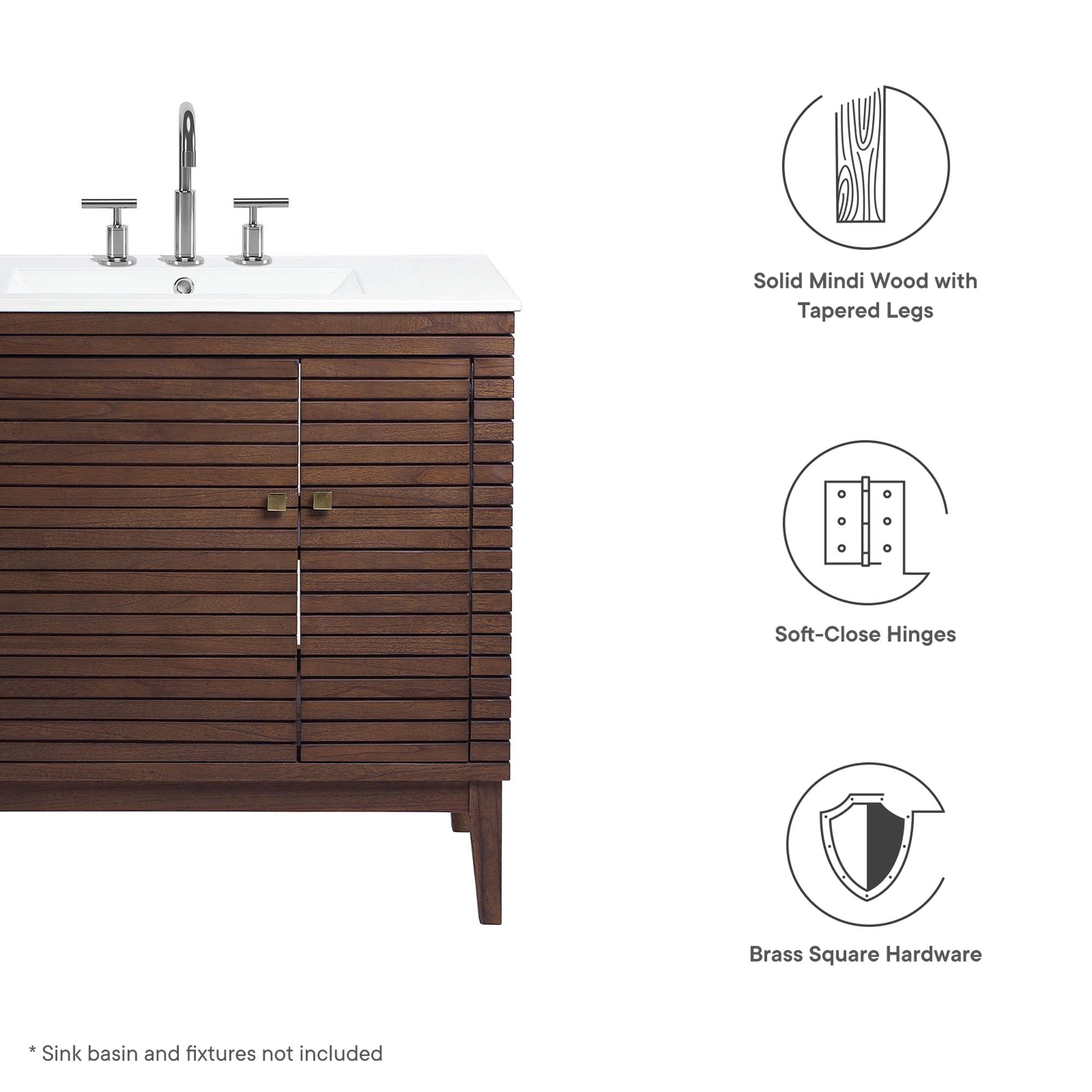 Ledger 36" Wood Bathroom Vanity Cabinet (Sink Basin Not Included), Walnut