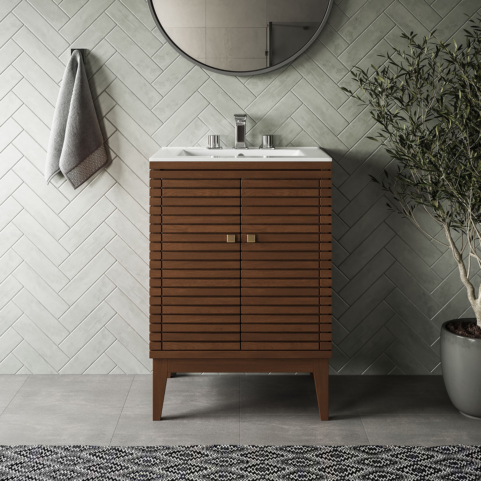 Ledger 24" Bathroom Vanity, Walnut White