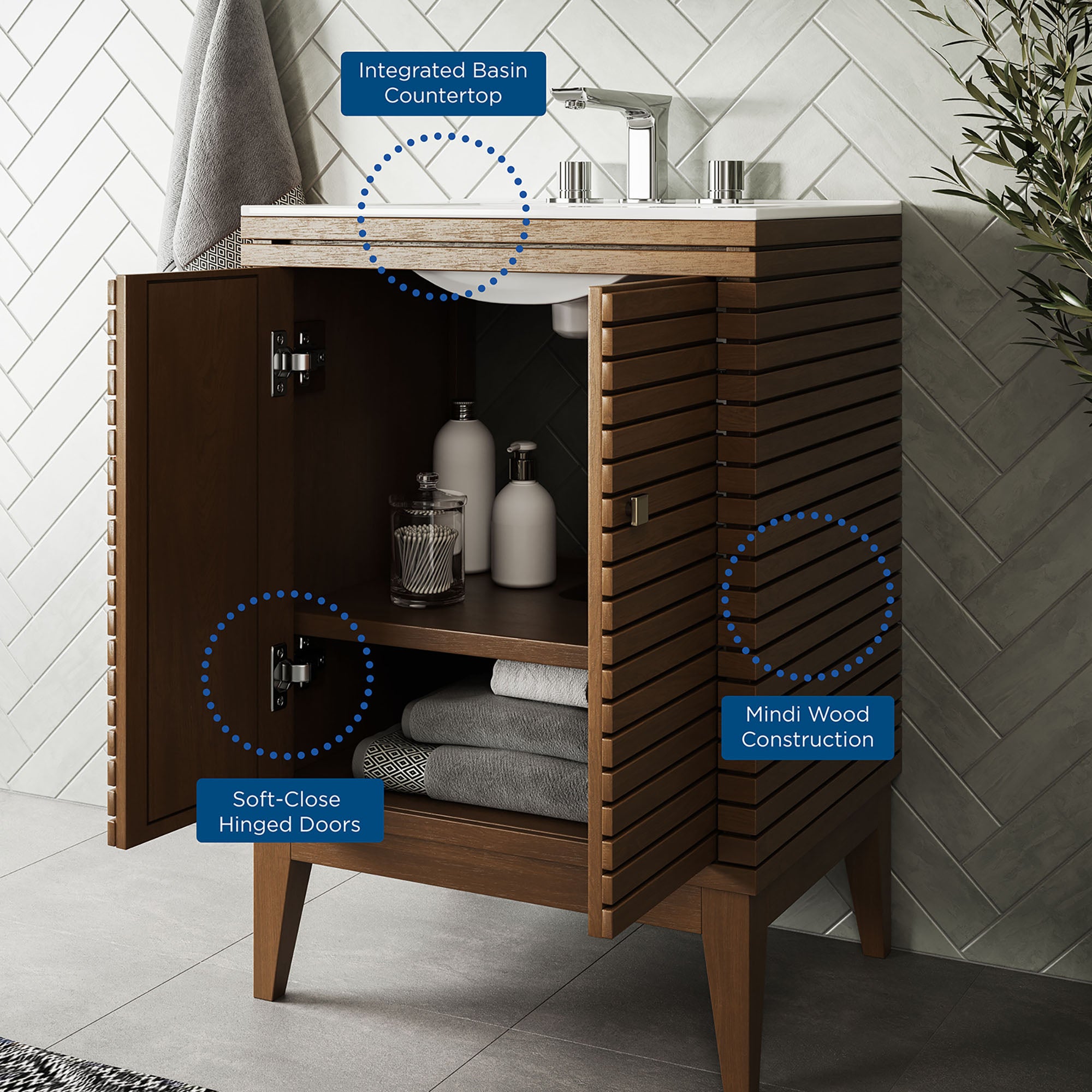 Ledger 24" Bathroom Vanity, Walnut White