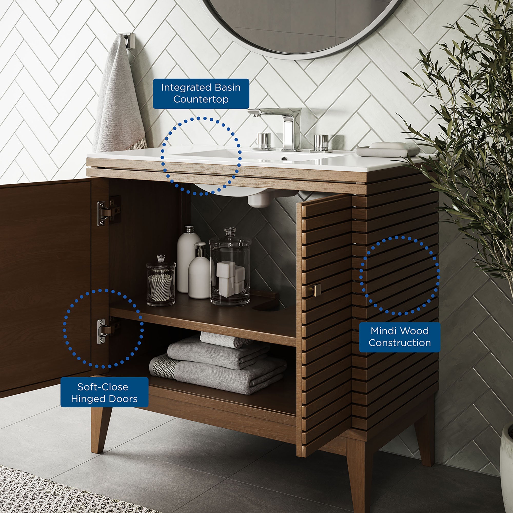 Ledger 36" Bathroom Vanity, Walnut White