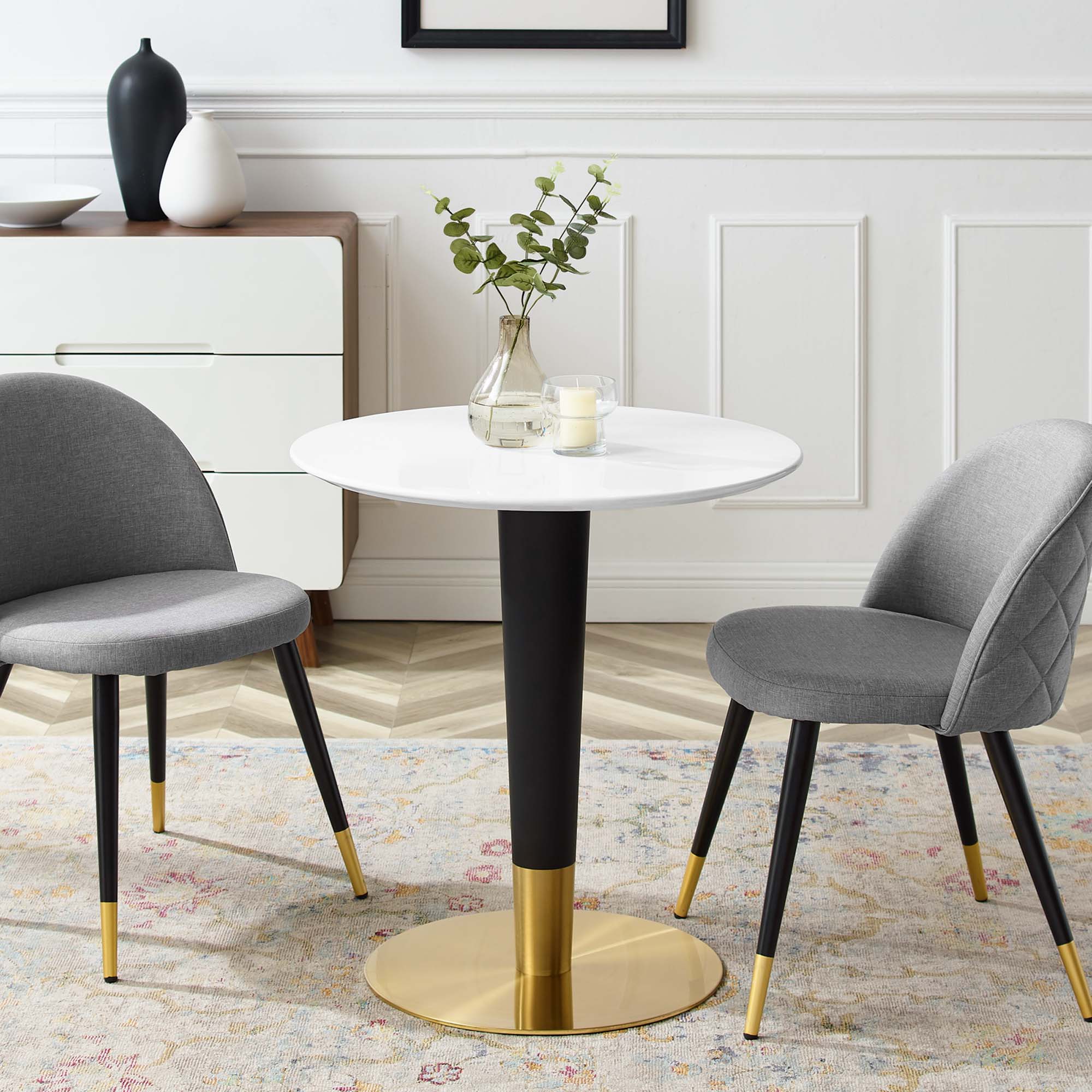 Zinque 28" Dining Table, Gold White