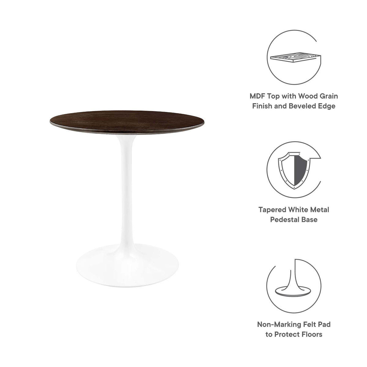 Lippa 28" Round Wood Dining Table, White Cherry Walnut