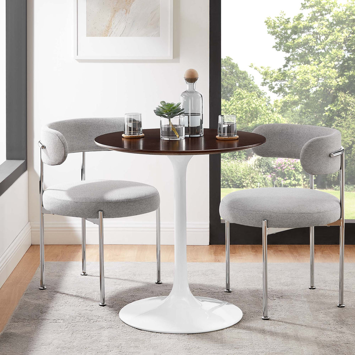 Lippa 28" Round Wood Dining Table, White Cherry Walnut