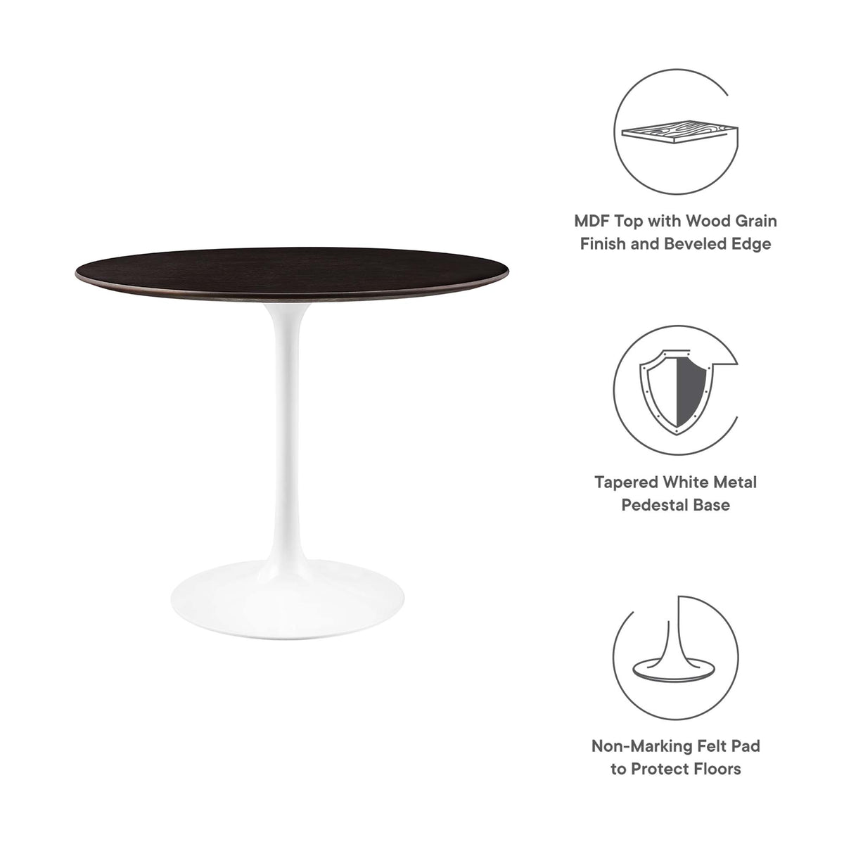 Lippa 36" Round Wood Dining Table, White Cherry Walnut