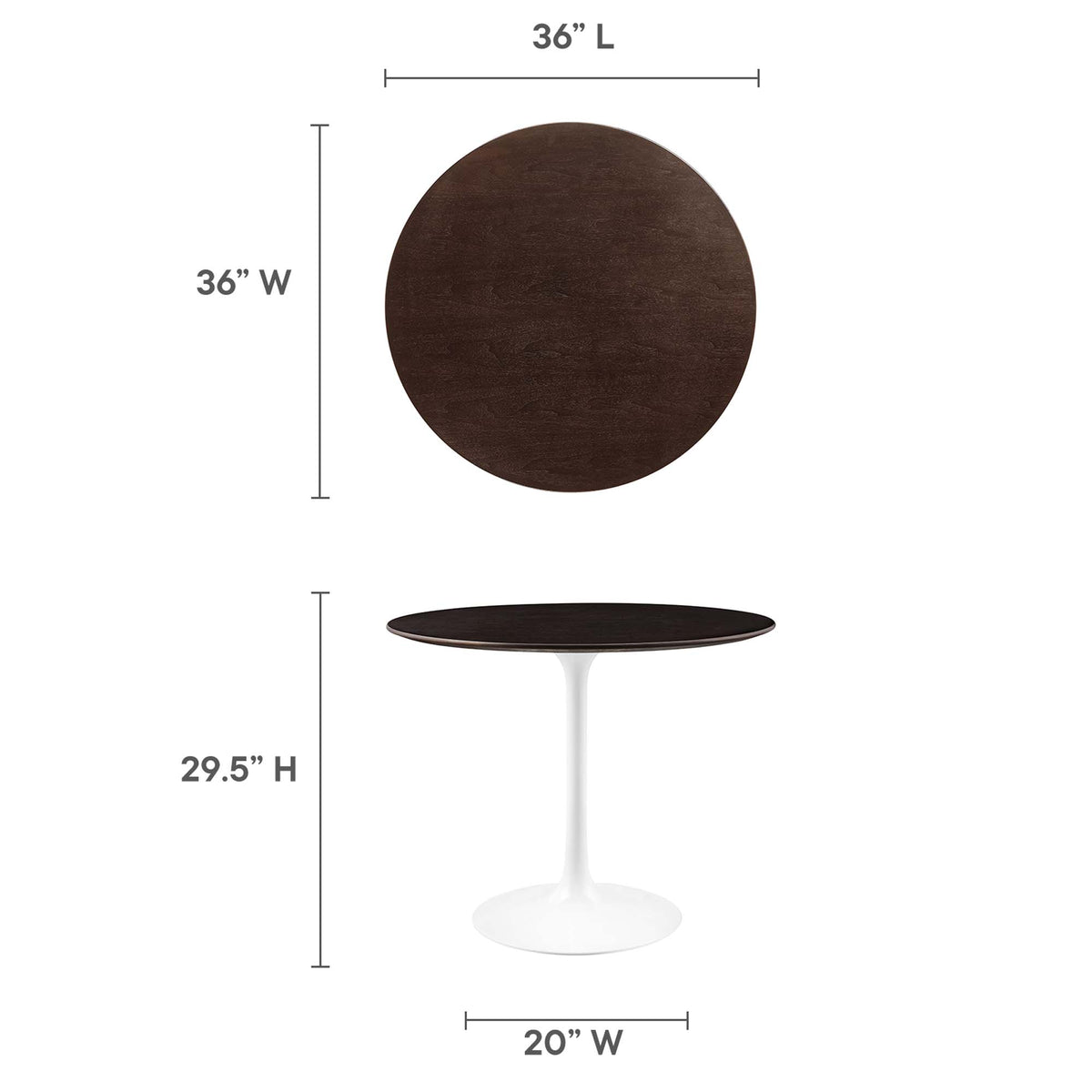 Lippa 36" Round Wood Dining Table, White Cherry Walnut