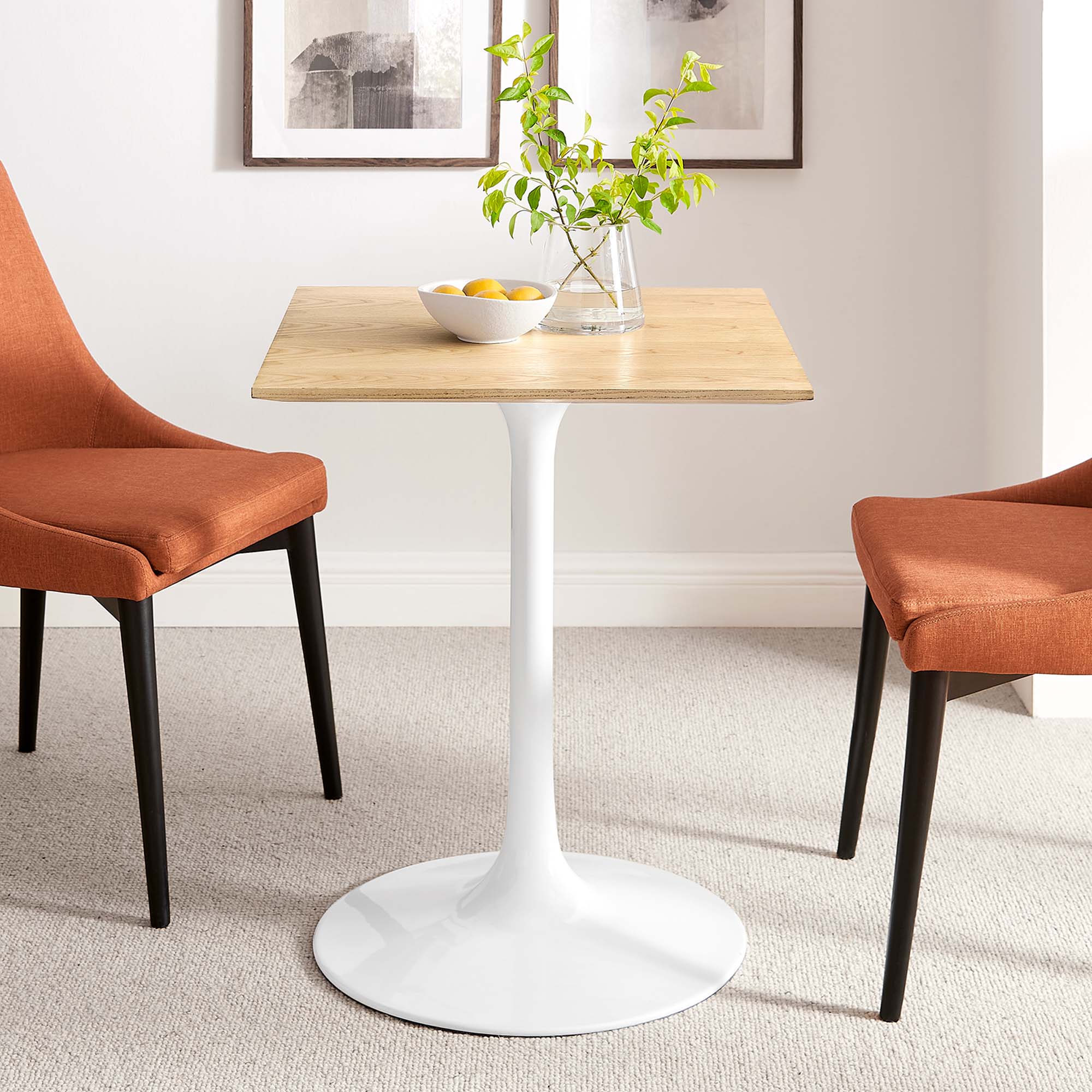 Lippa 24" Square Wood Dining Table, White Natural