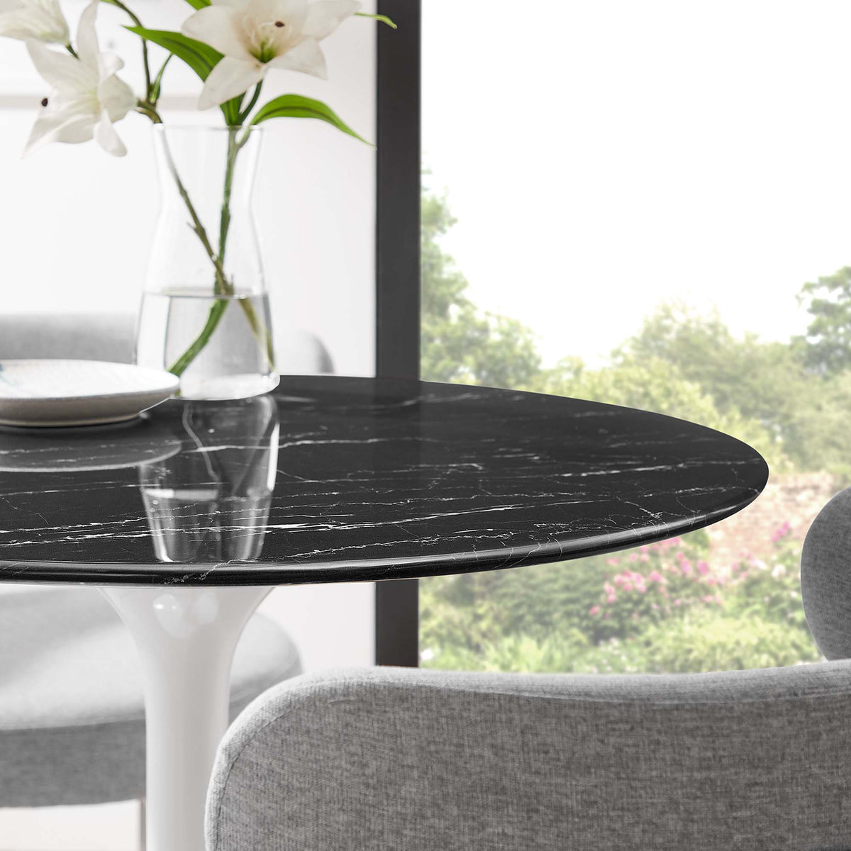 Lippa 28" Round Faux Marble Dining Table, White Black