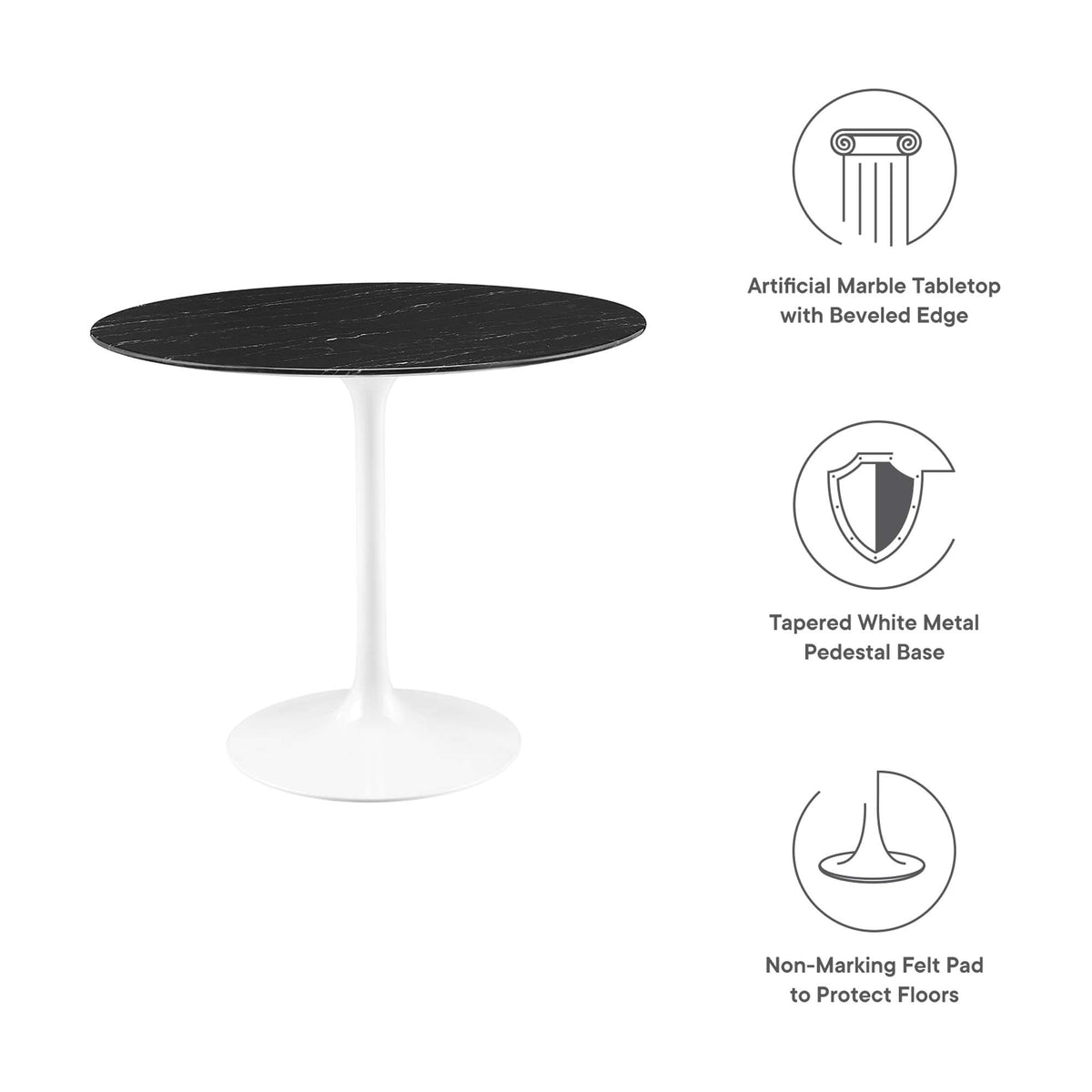 Lippa 36" Round Faux Marble Dining Table, White Black