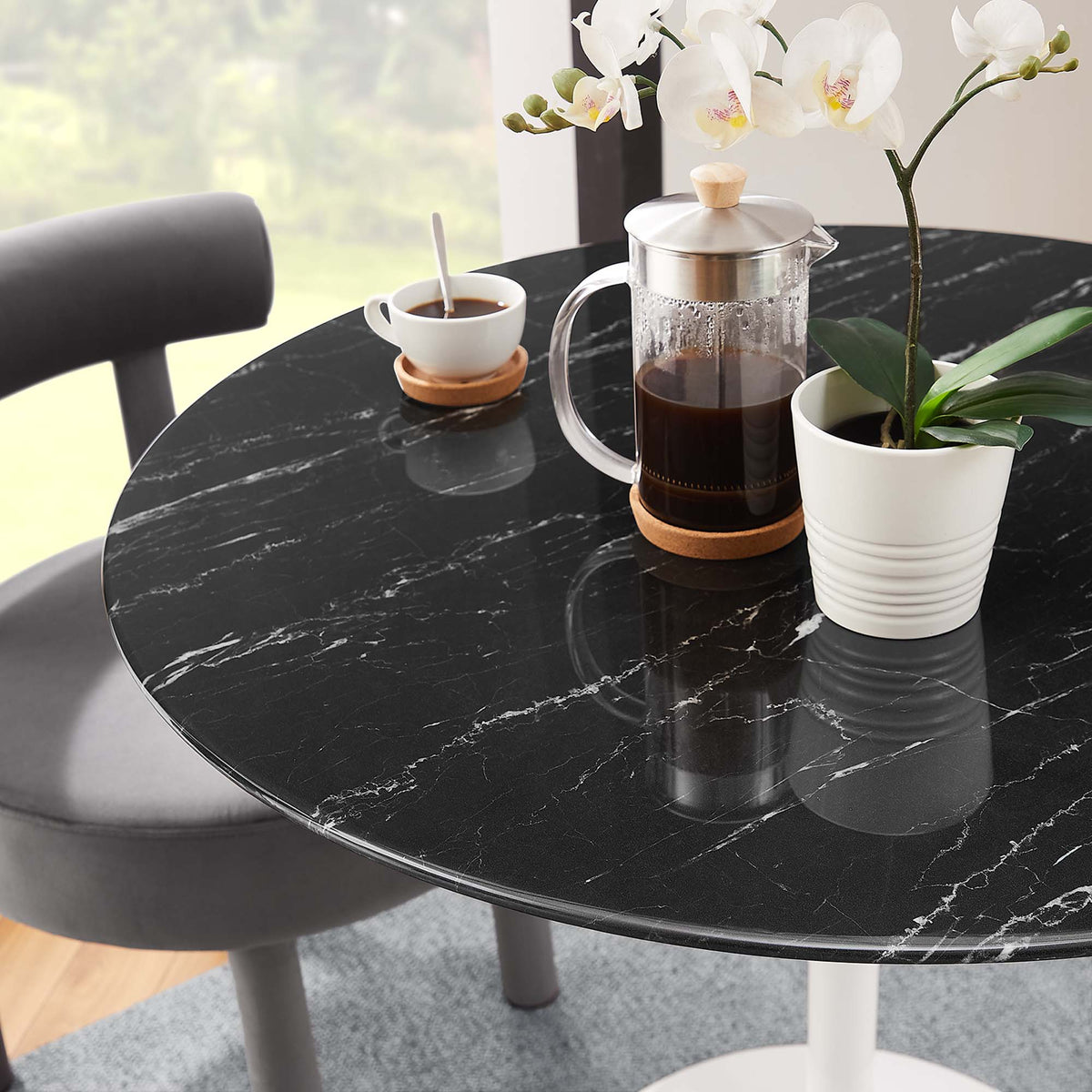 Lippa 36" Round Faux Marble Dining Table, White Black