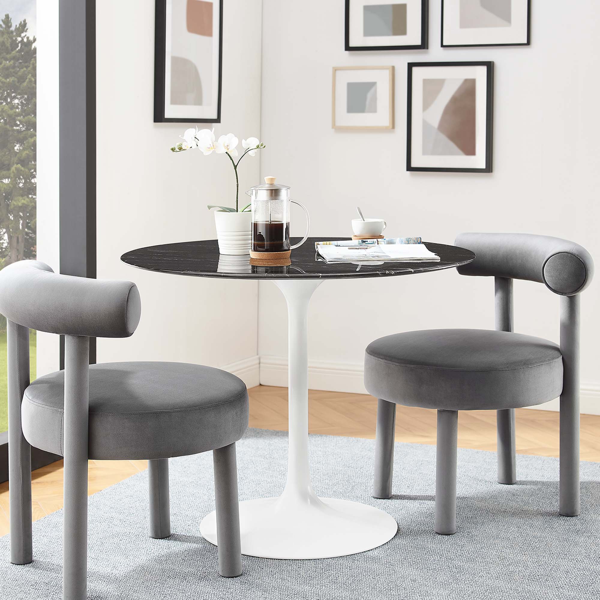 Lippa 36" Round Faux Marble Dining Table, White Black