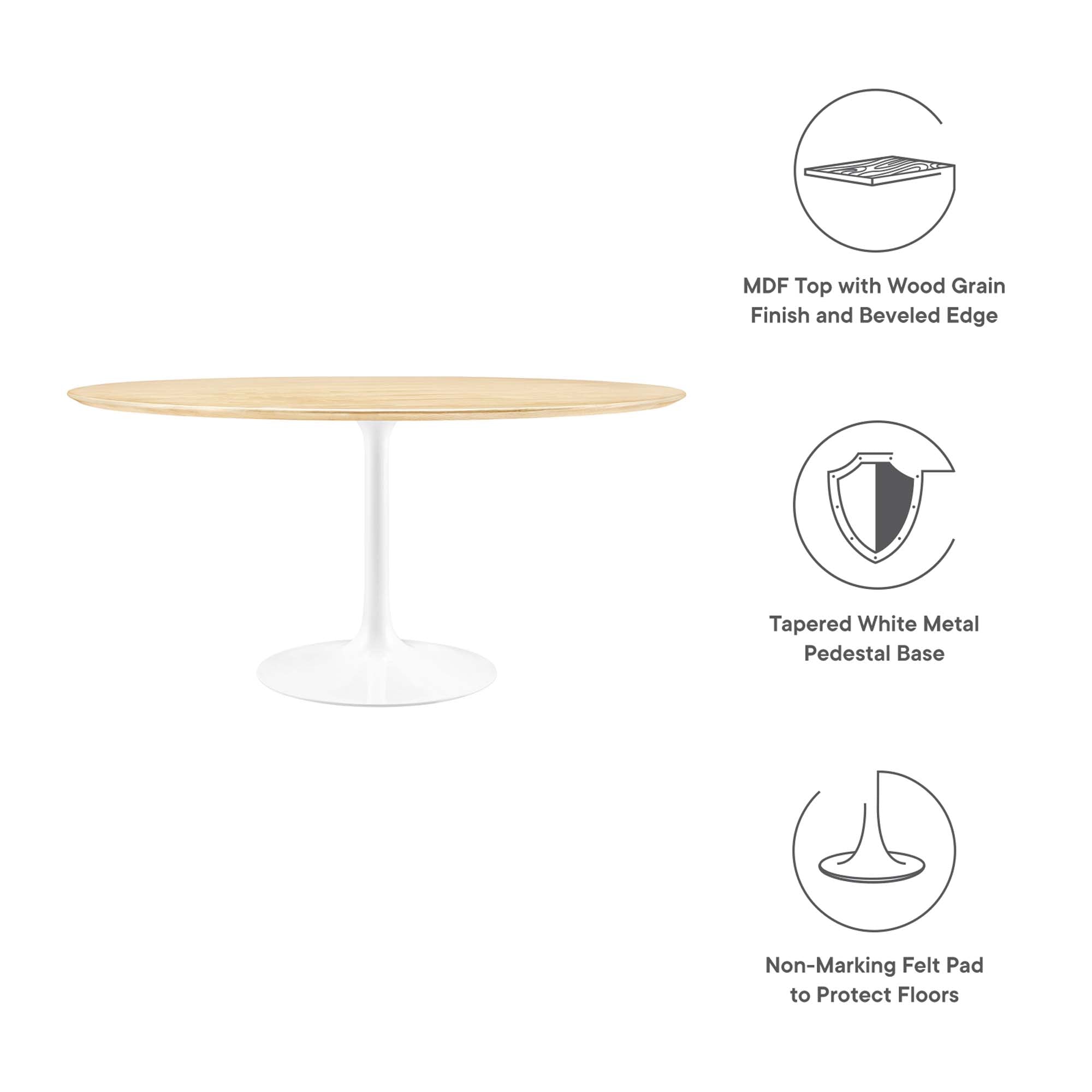 Lippa 60" Round Wood Dining Table, White Natural