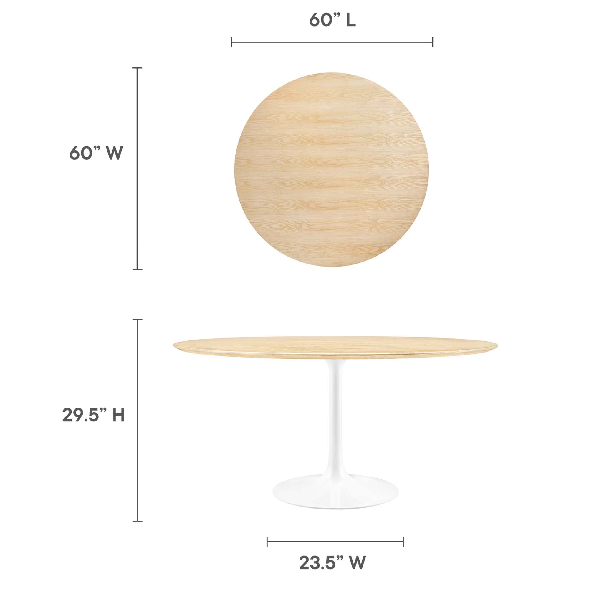 Lippa 60" Round Wood Dining Table, White Natural