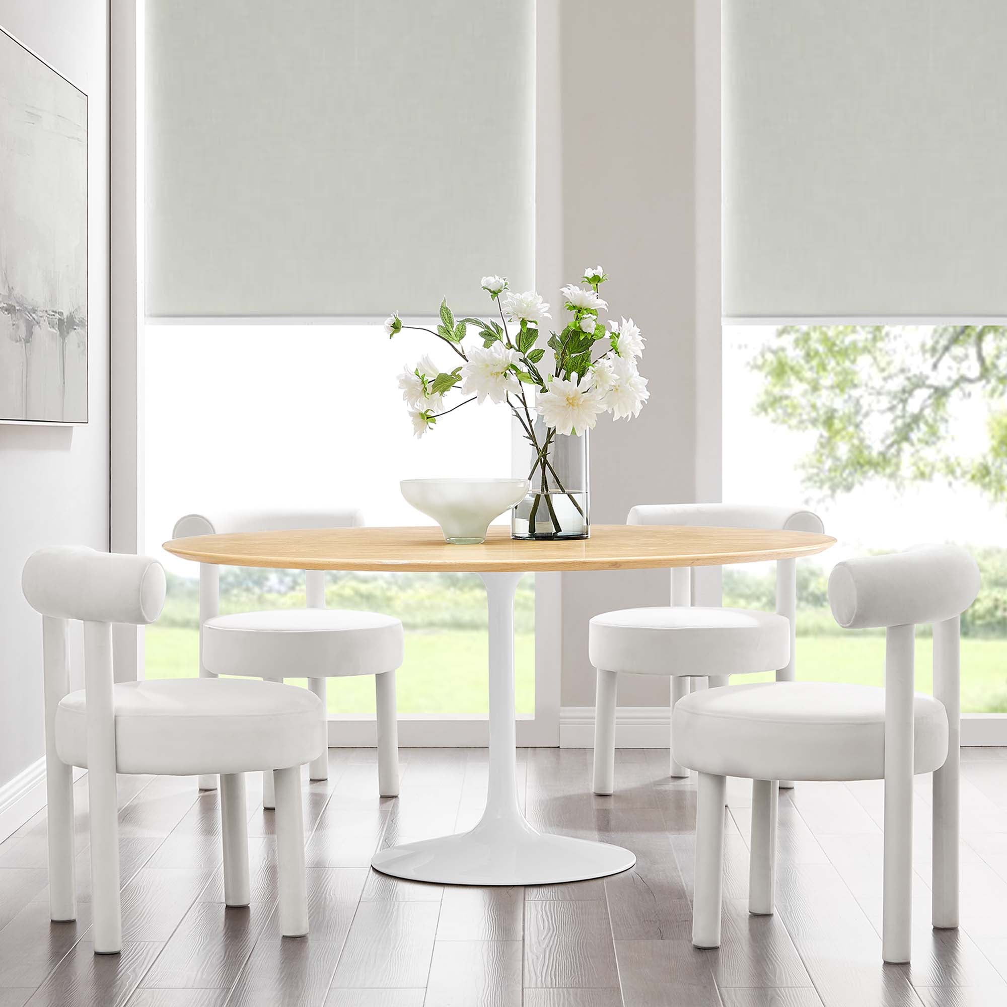 Lippa 60" Round Wood Dining Table, White Natural