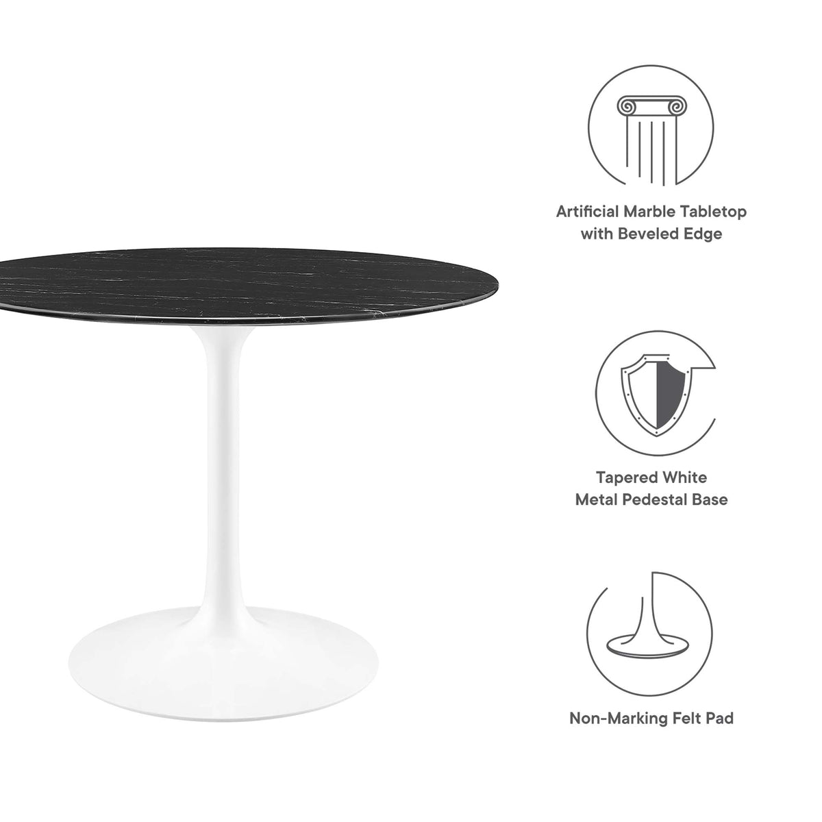 Lippa 40" Round Faux Marble Dining Table, White Black