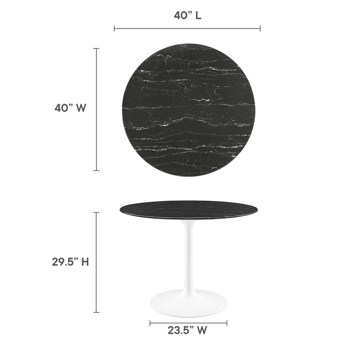 Lippa 40" Round Faux Marble Dining Table, White Black