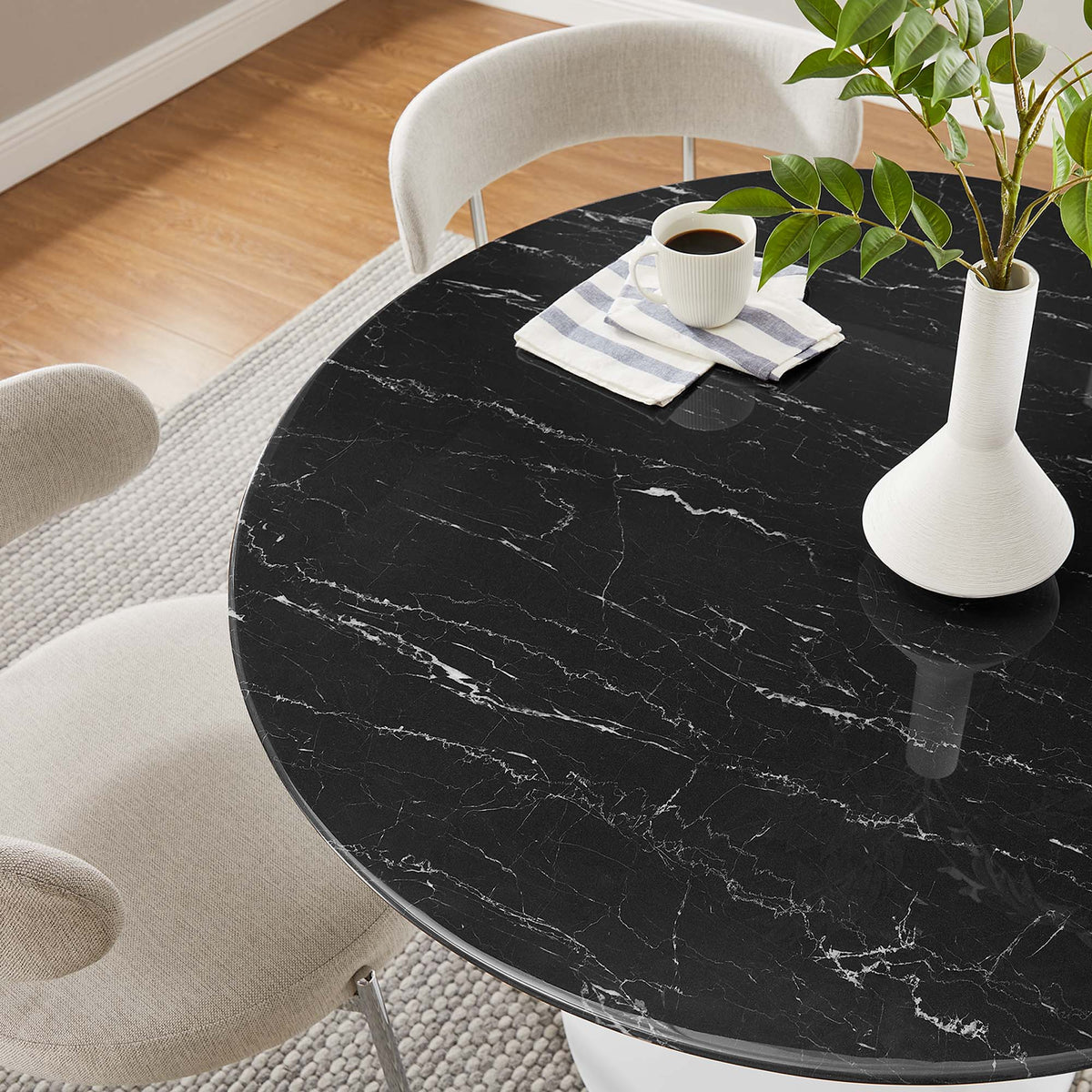 Lippa 40" Round Faux Marble Dining Table, White Black