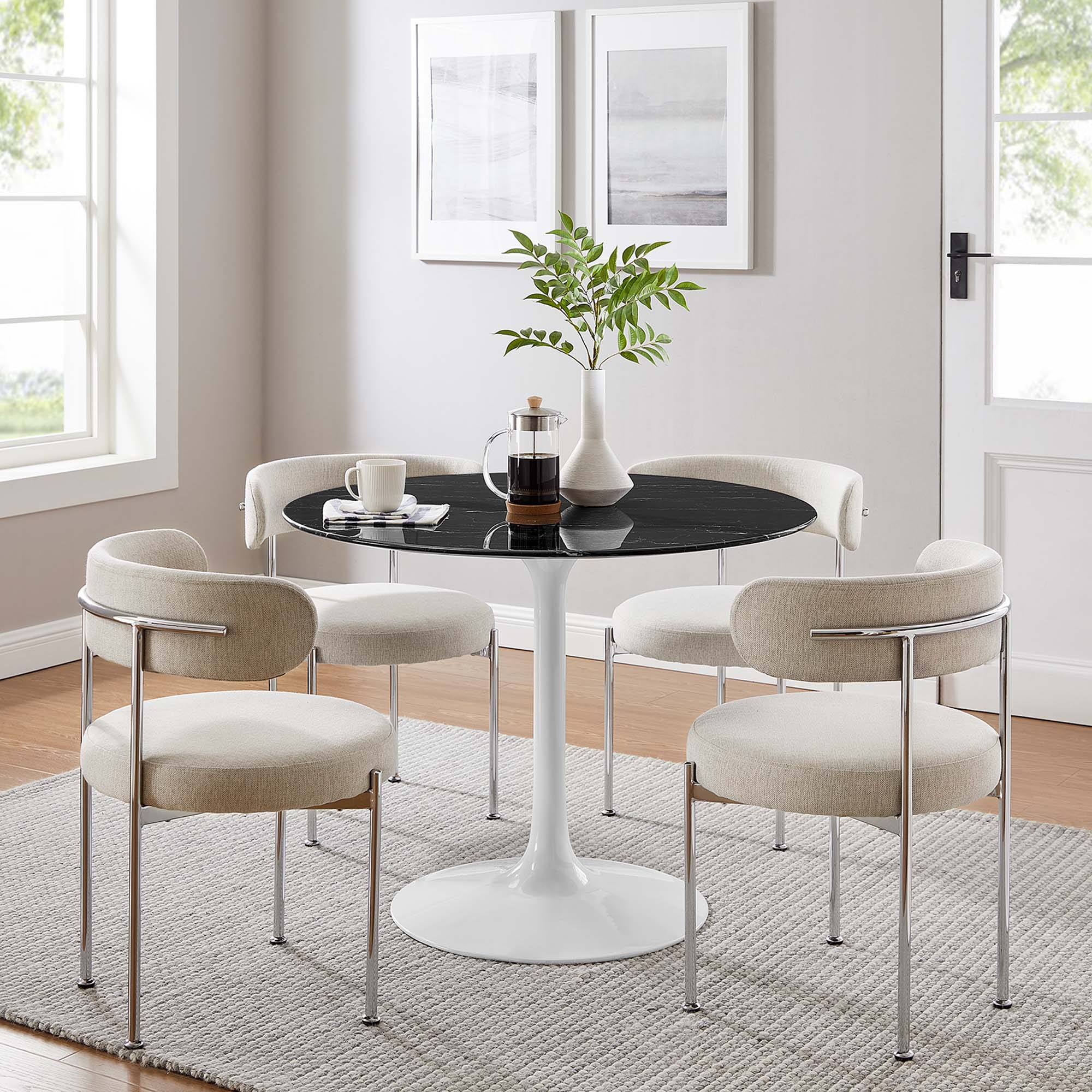 Lippa 40" Round Faux Marble Dining Table, White Black
