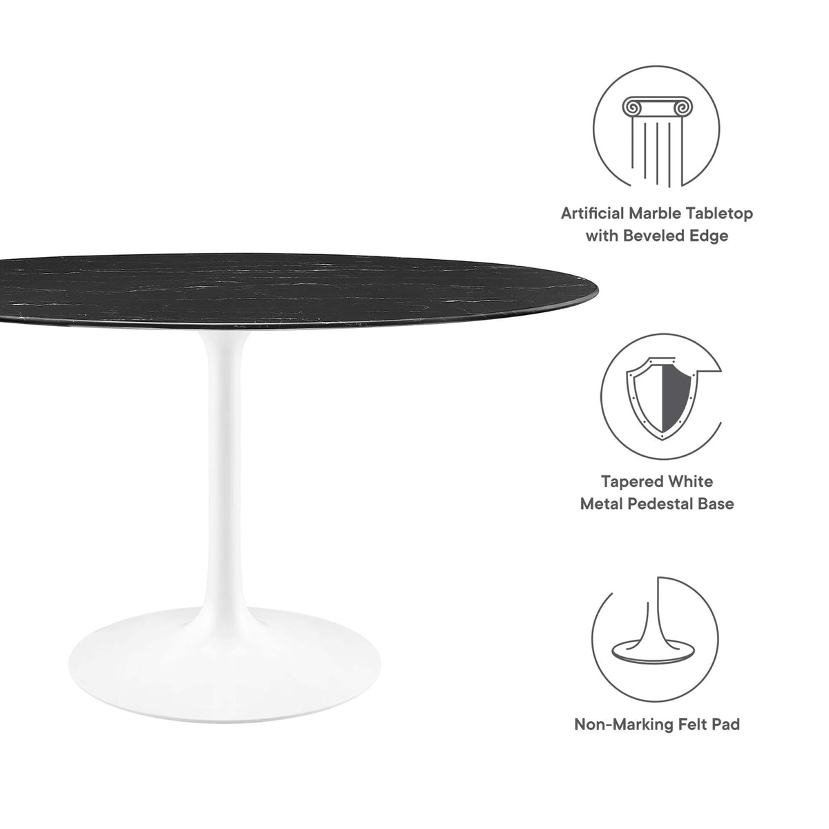 Lippa 54" Oval Faux Marble Dining Table, White Black