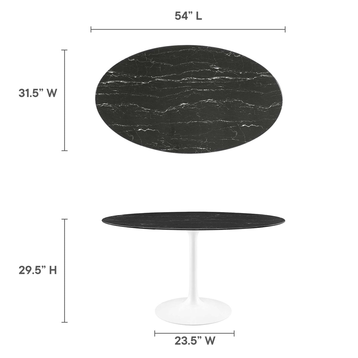 Lippa 54" Oval Faux Marble Dining Table, White Black