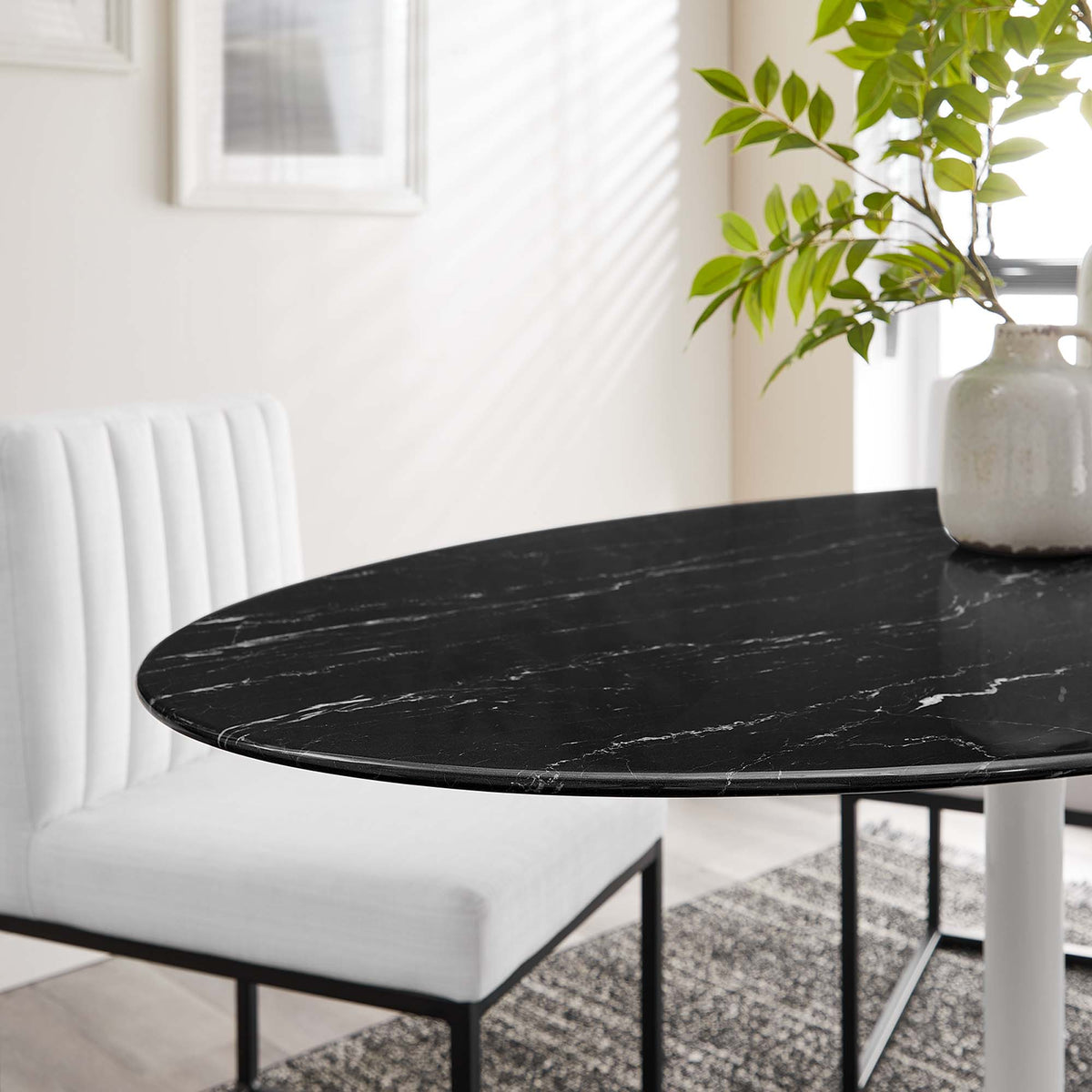 Lippa 54" Oval Faux Marble Dining Table, White Black