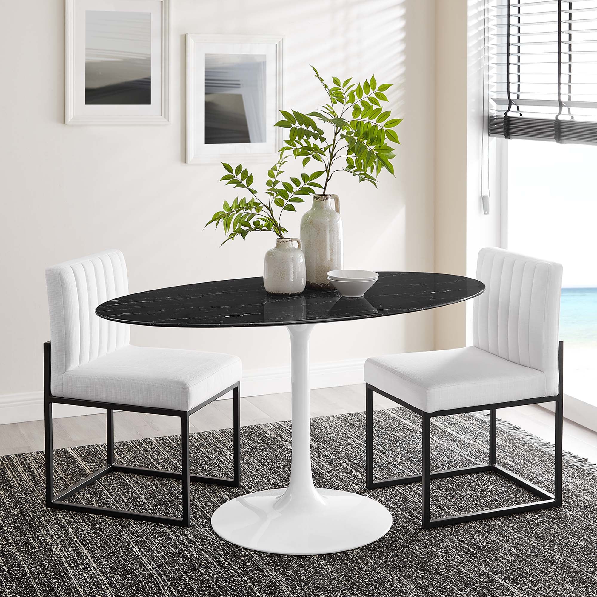 Lippa 54" Oval Faux Marble Dining Table, White Black