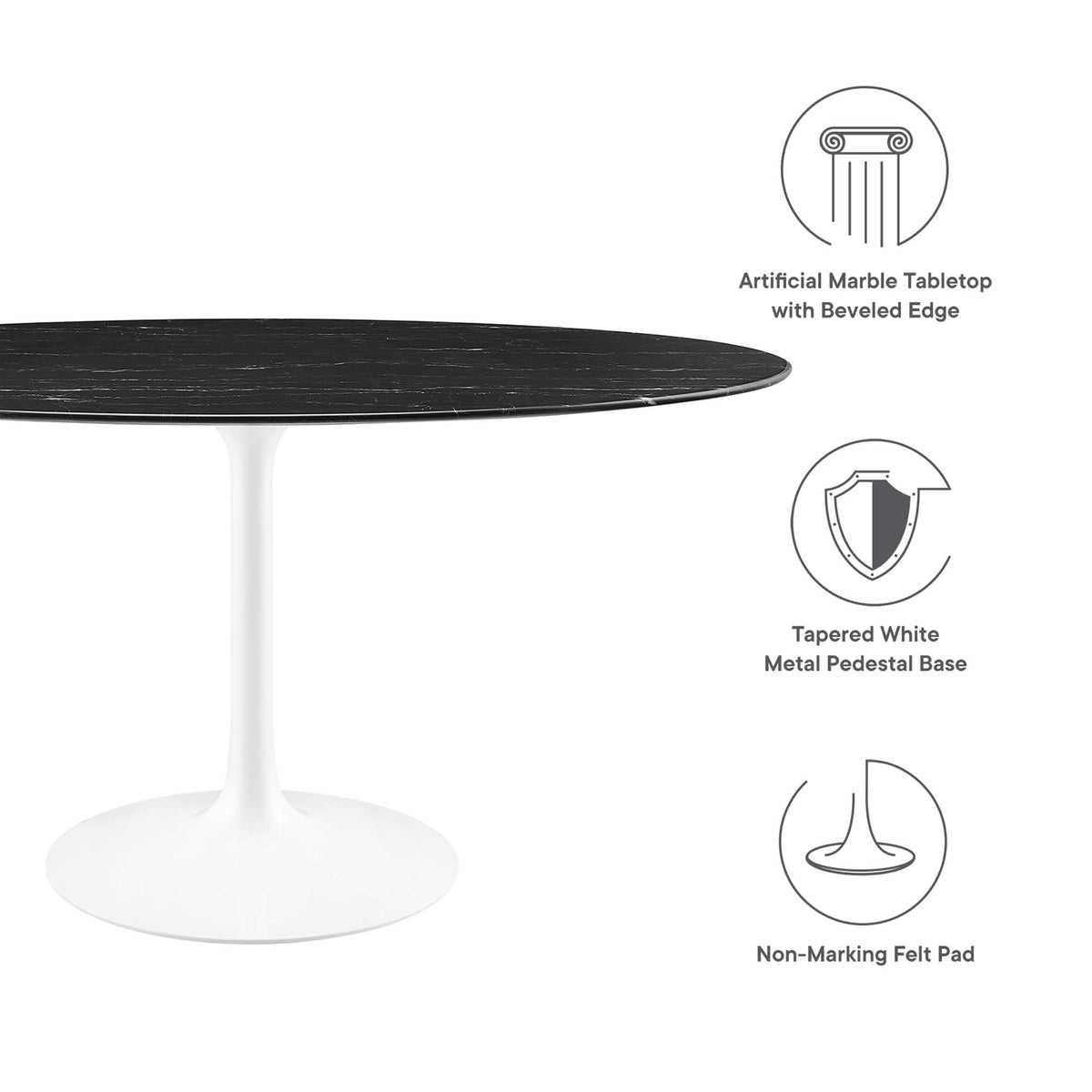 Lippa 60" Oval Faux Marble Dining Table, White Black