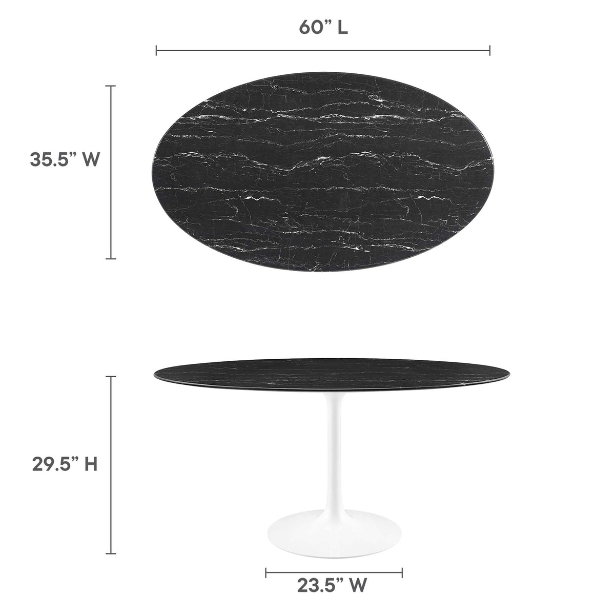 Lippa 60" Oval Faux Marble Dining Table, White Black