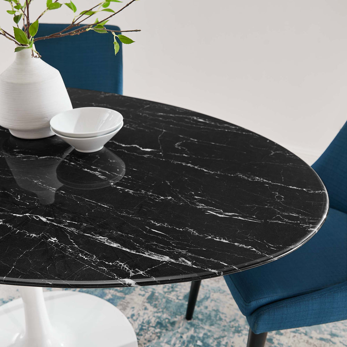 Lippa 60" Oval Faux Marble Dining Table, White Black