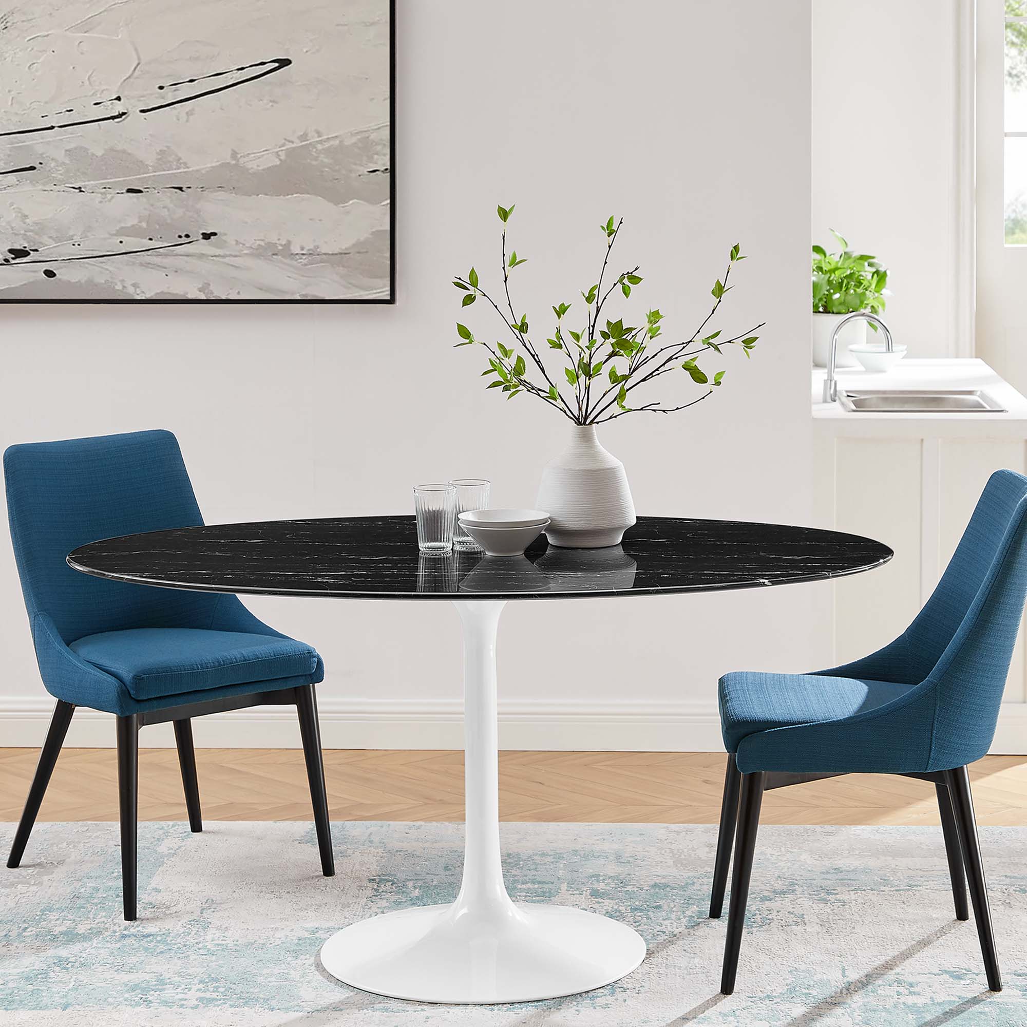 Lippa 60" Oval Faux Marble Dining Table, White Black