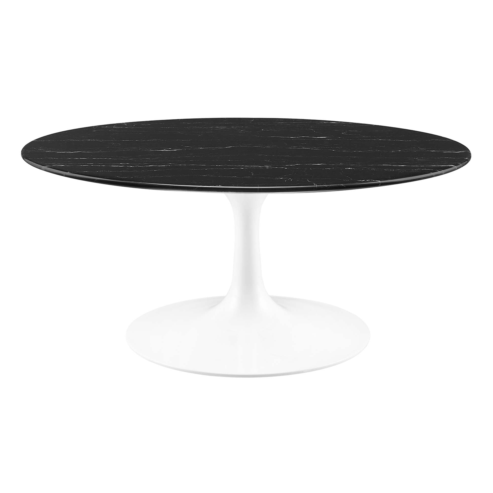 Lippa 36" Round Faux Marble Coffee Table, White Black