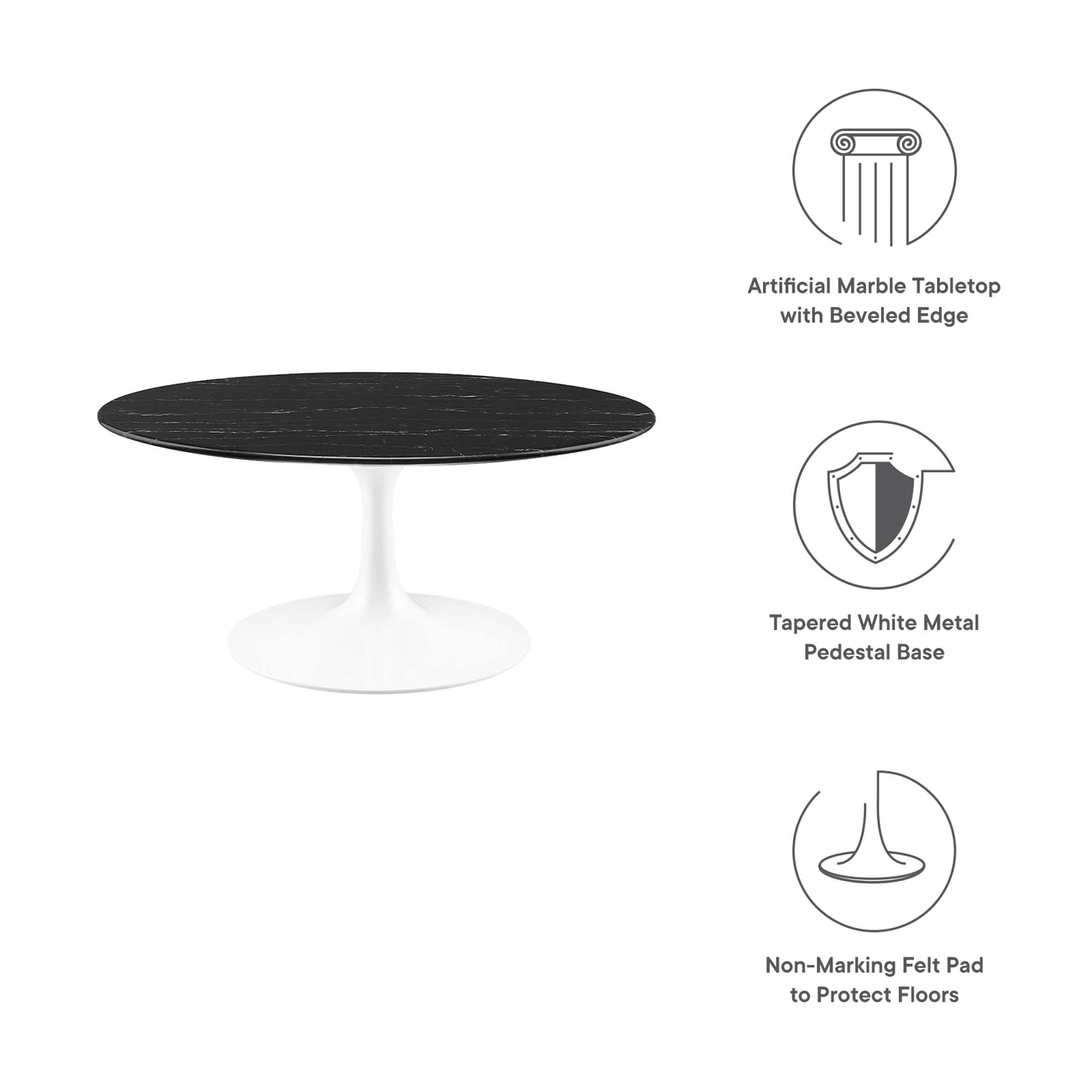 Lippa 36" Round Faux Marble Coffee Table, White Black