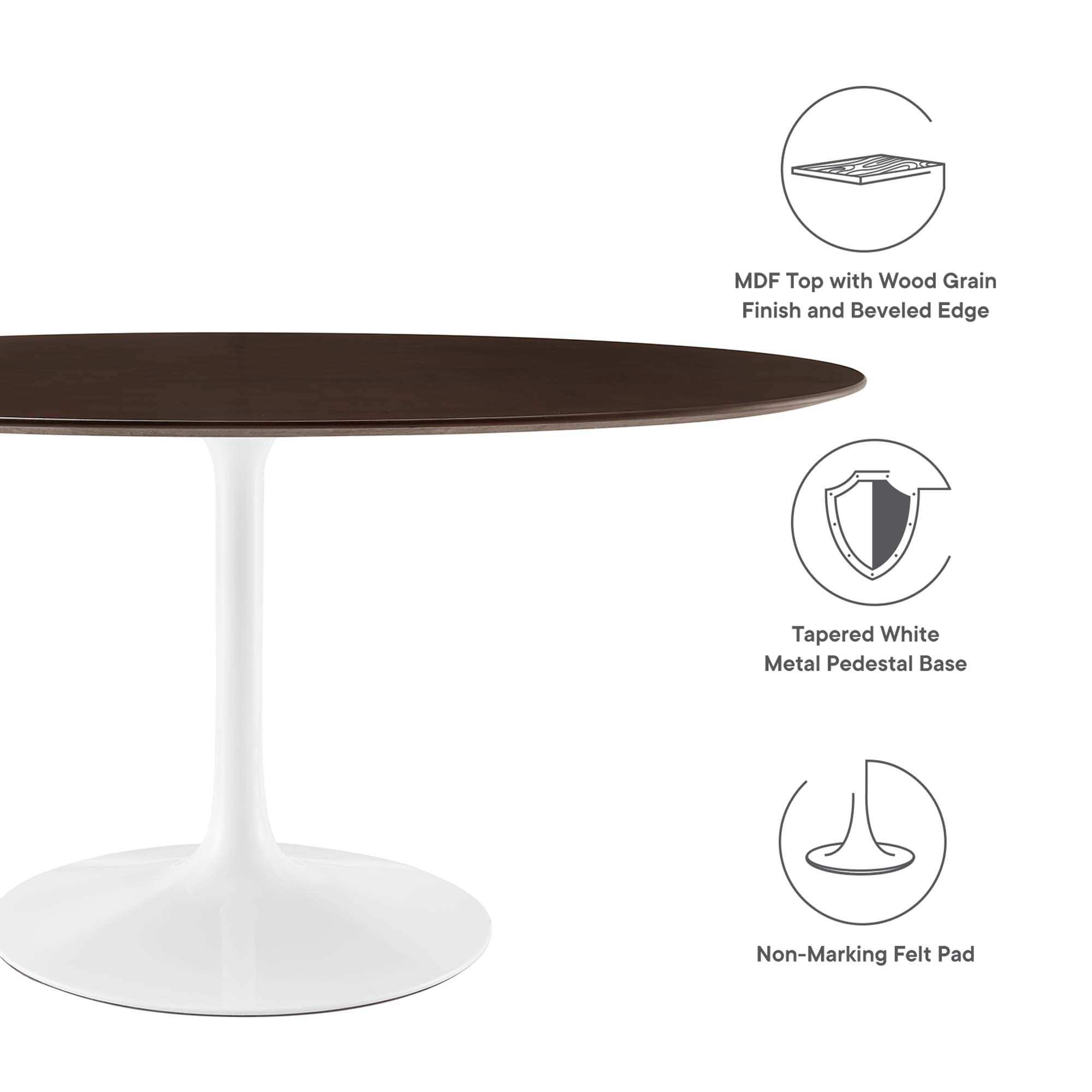 Lippa 60" Oval Cherry Walnut Wood Dining Table, White Cherry Walnut