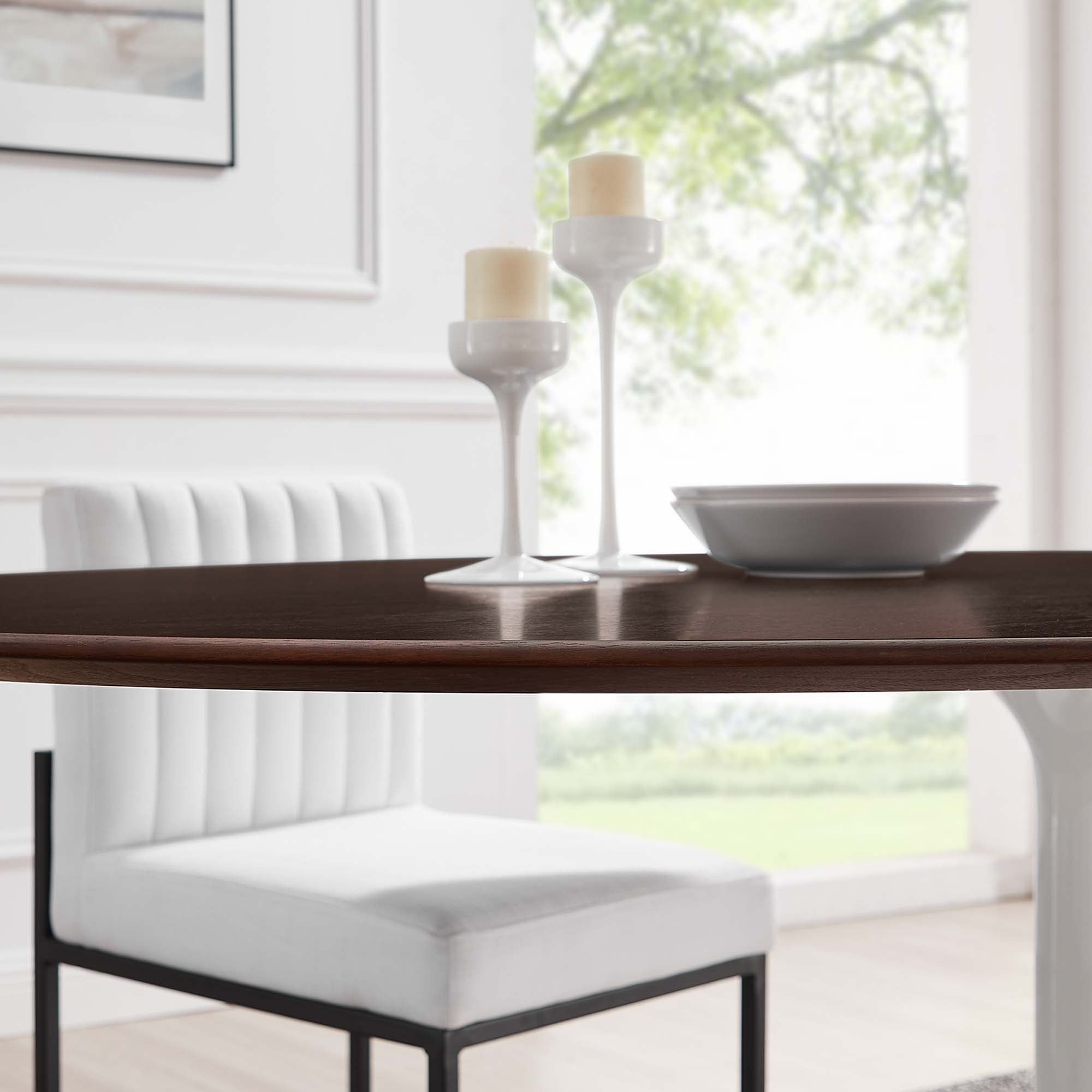 Lippa 78" Oval Wood Dining Table, White Cherry Walnut
