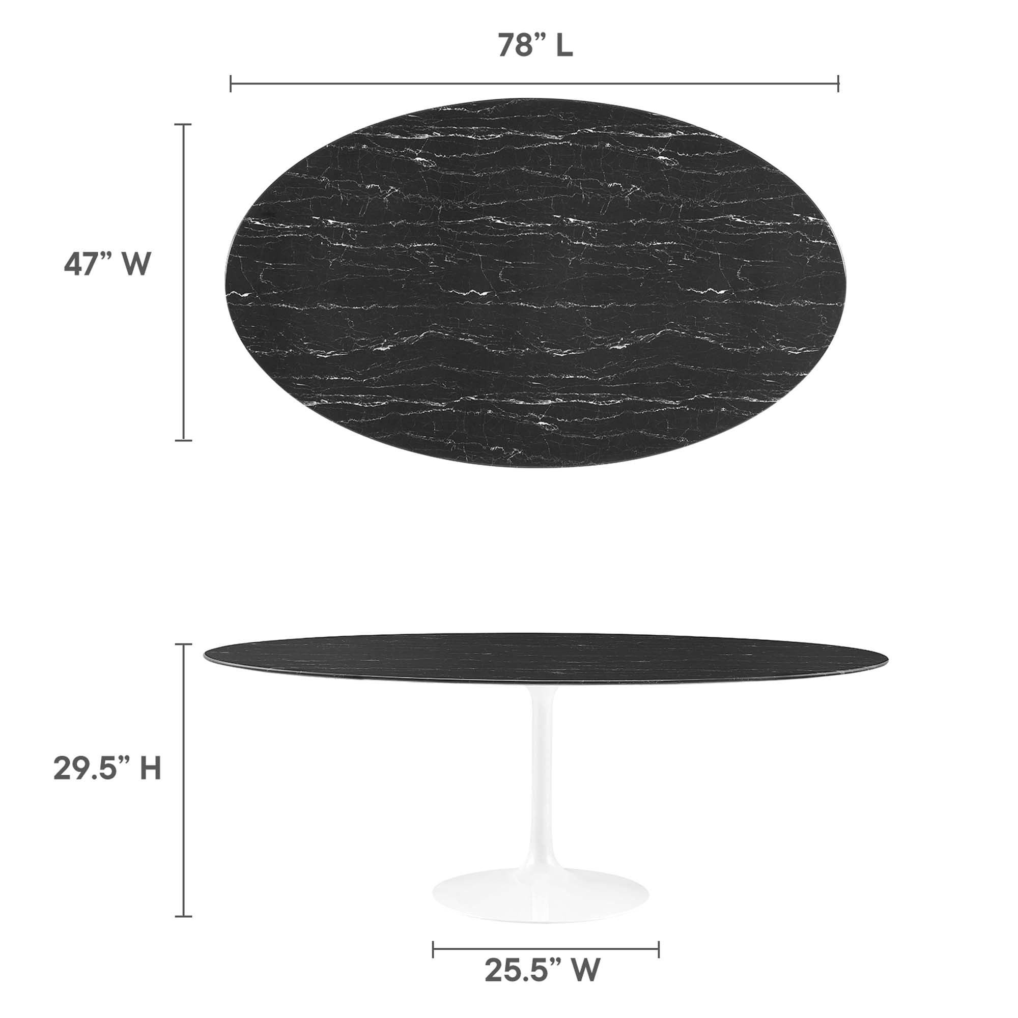 Lippa 78" Oval Faux Marble Dining Table, White Black