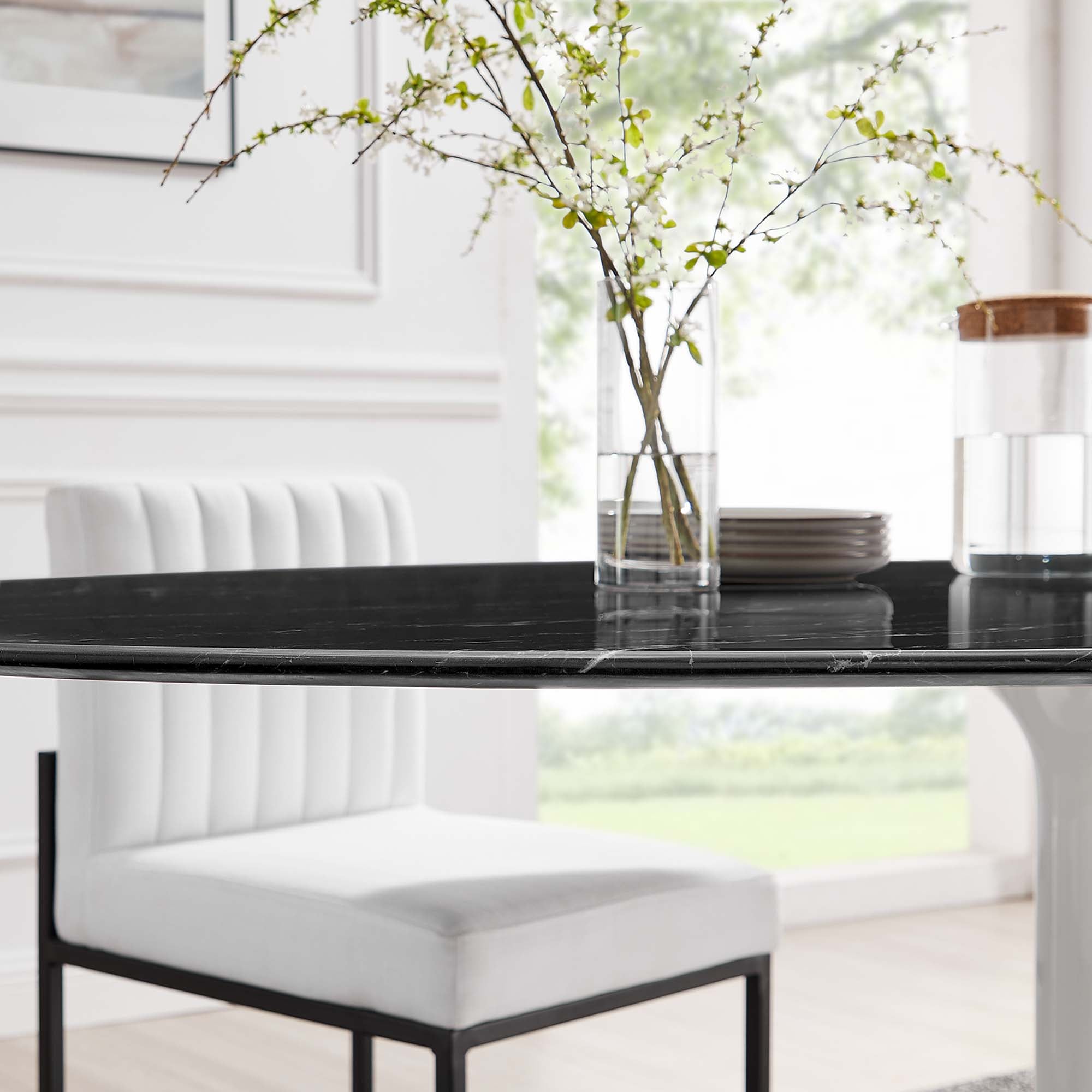 Lippa 78" Oval Faux Marble Dining Table, White Black