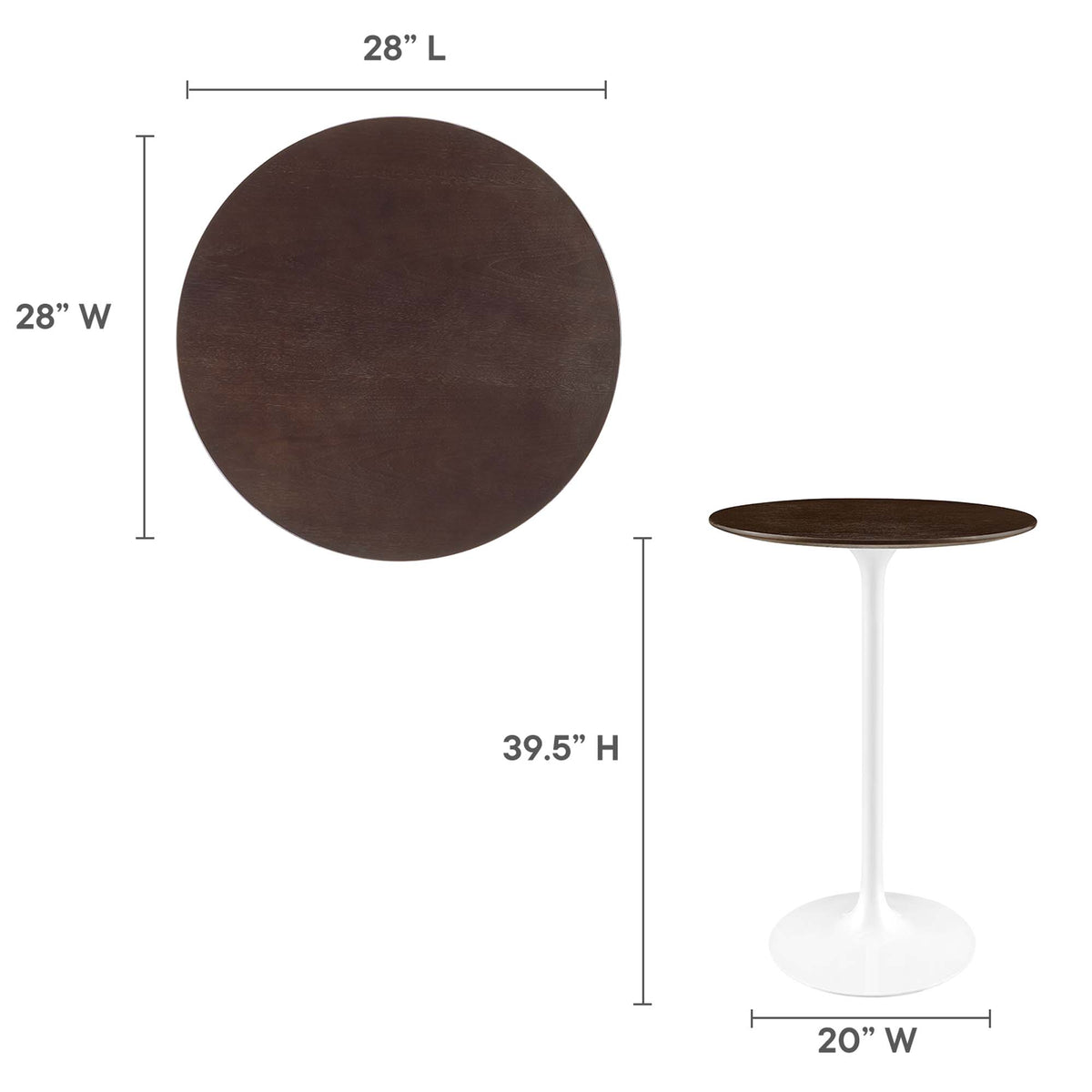 Lippa 28" Round Wood Bar Table, White Cherry Walnut