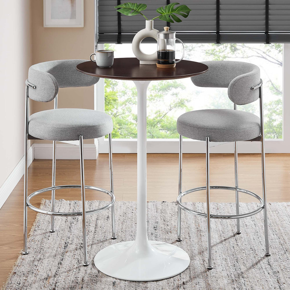 Lippa 28" Round Wood Bar Table, White Cherry Walnut