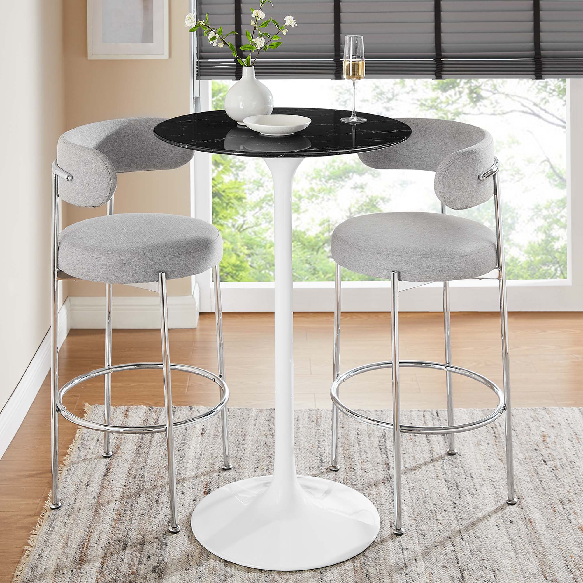 Lippa 28" Round Faux Marble Bar Table, White Black