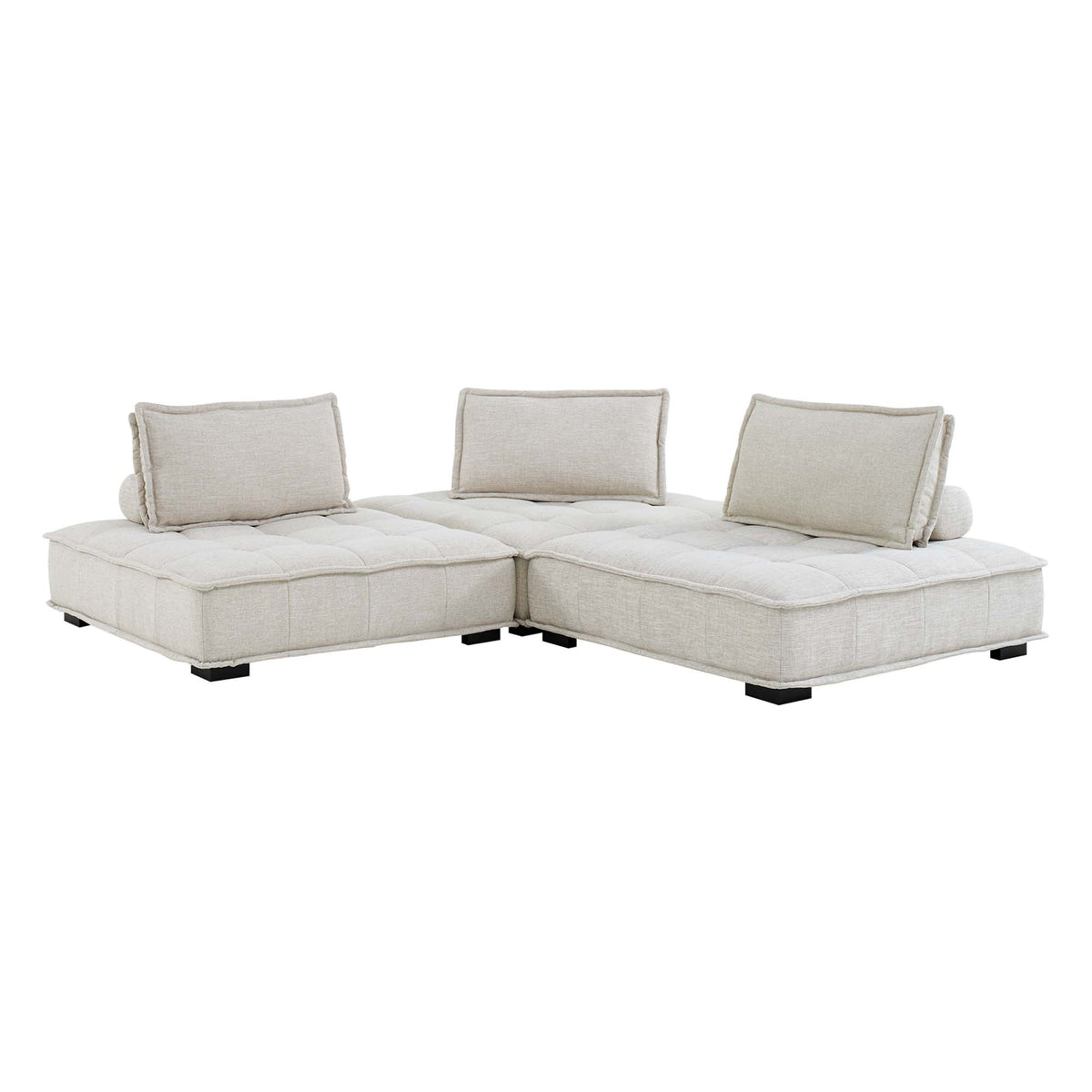 Saunter 3-Piece Tufted Fabric Fabric Sofa, Beige