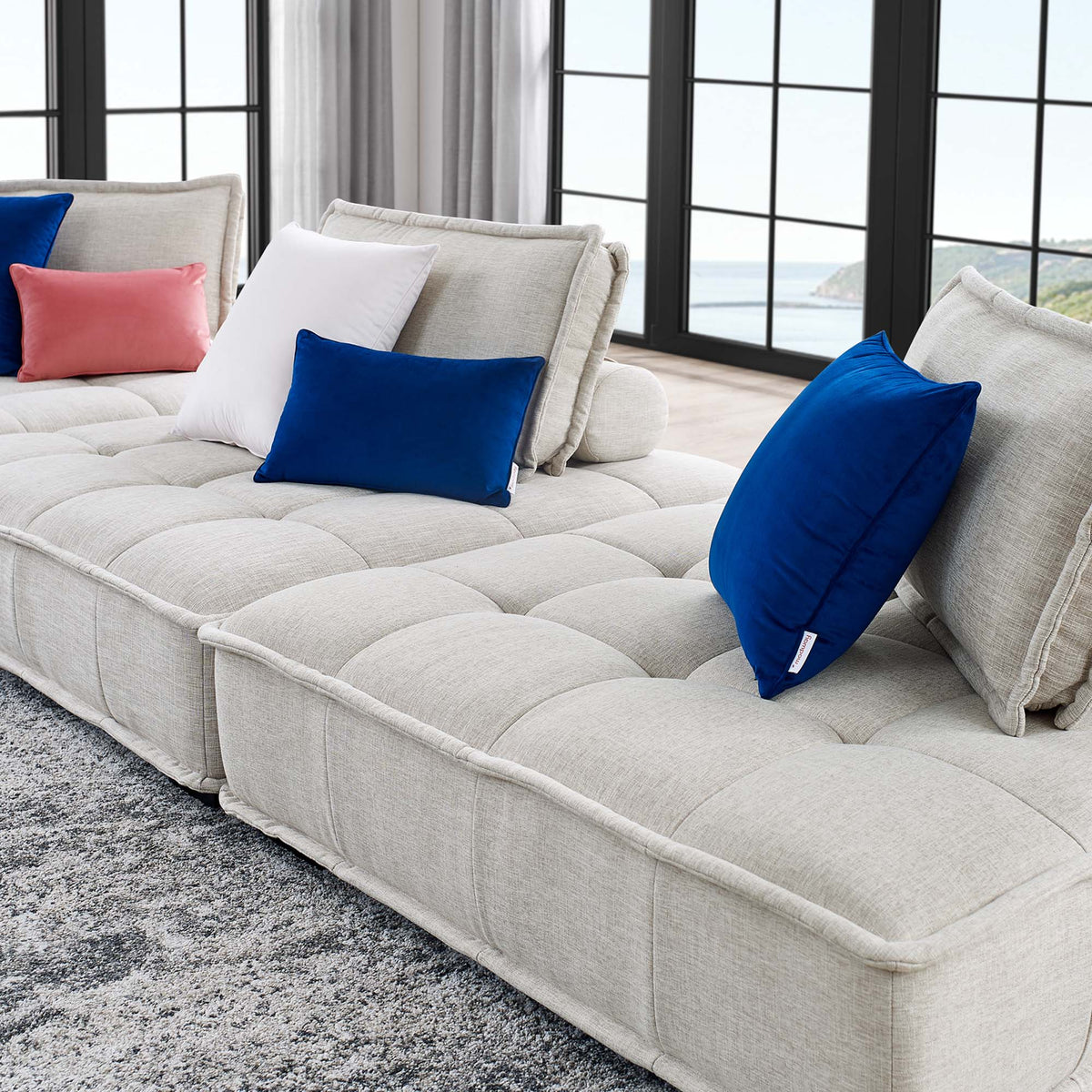 Saunter 3-Piece Tufted Fabric Fabric Sofa, Beige