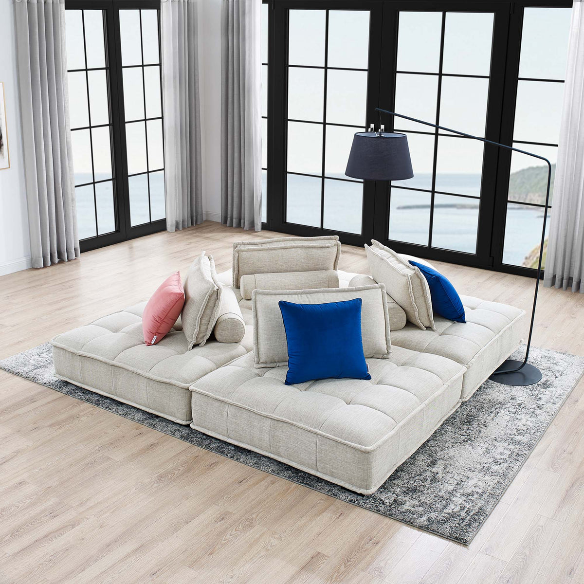 Saunter 4-Piece Tufted Fabric Fabric Sectional Sofa, Beige