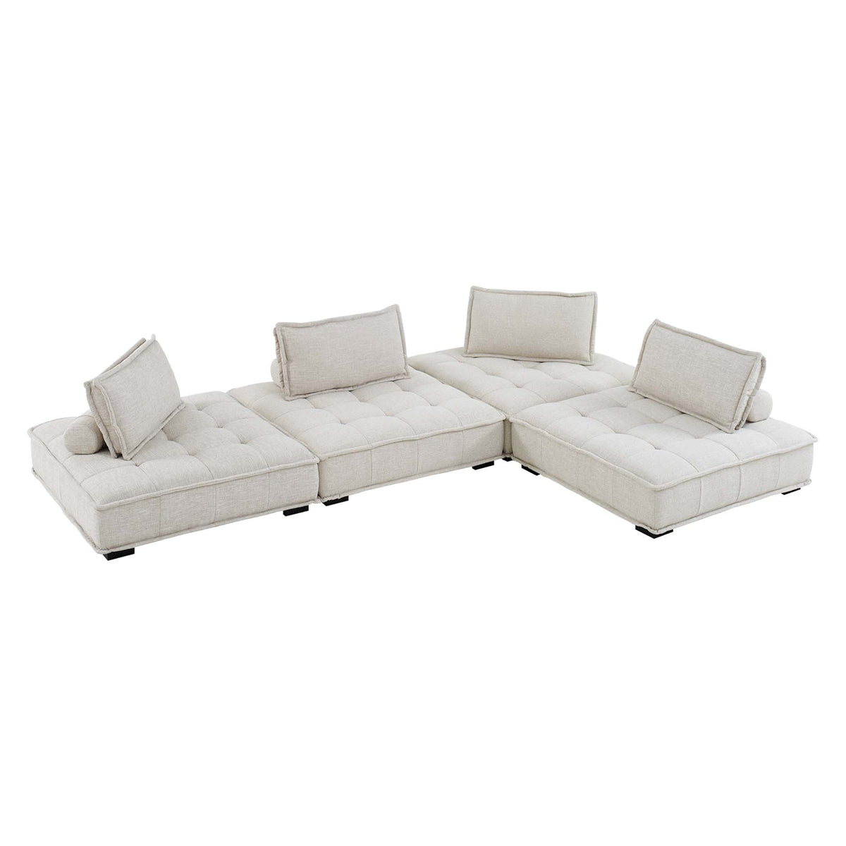Saunter 4-Piece Tufted Fabric Fabric Sectional Sofa, Beige
