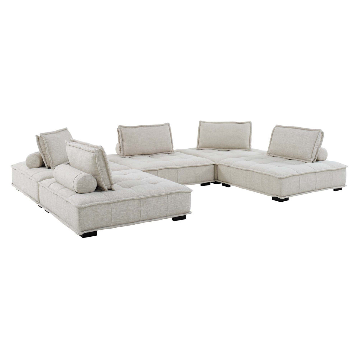 Saunter 5-Piece Tufted Fabric Fabric Sectional Sofa, Beige
