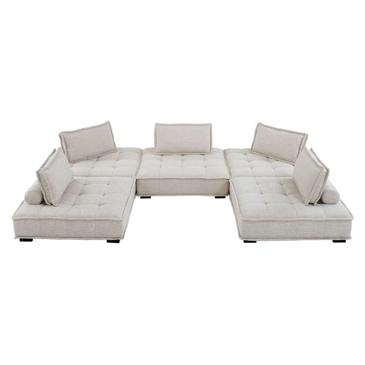Saunter 5-Piece Tufted Fabric Fabric Sectional Sofa, Beige