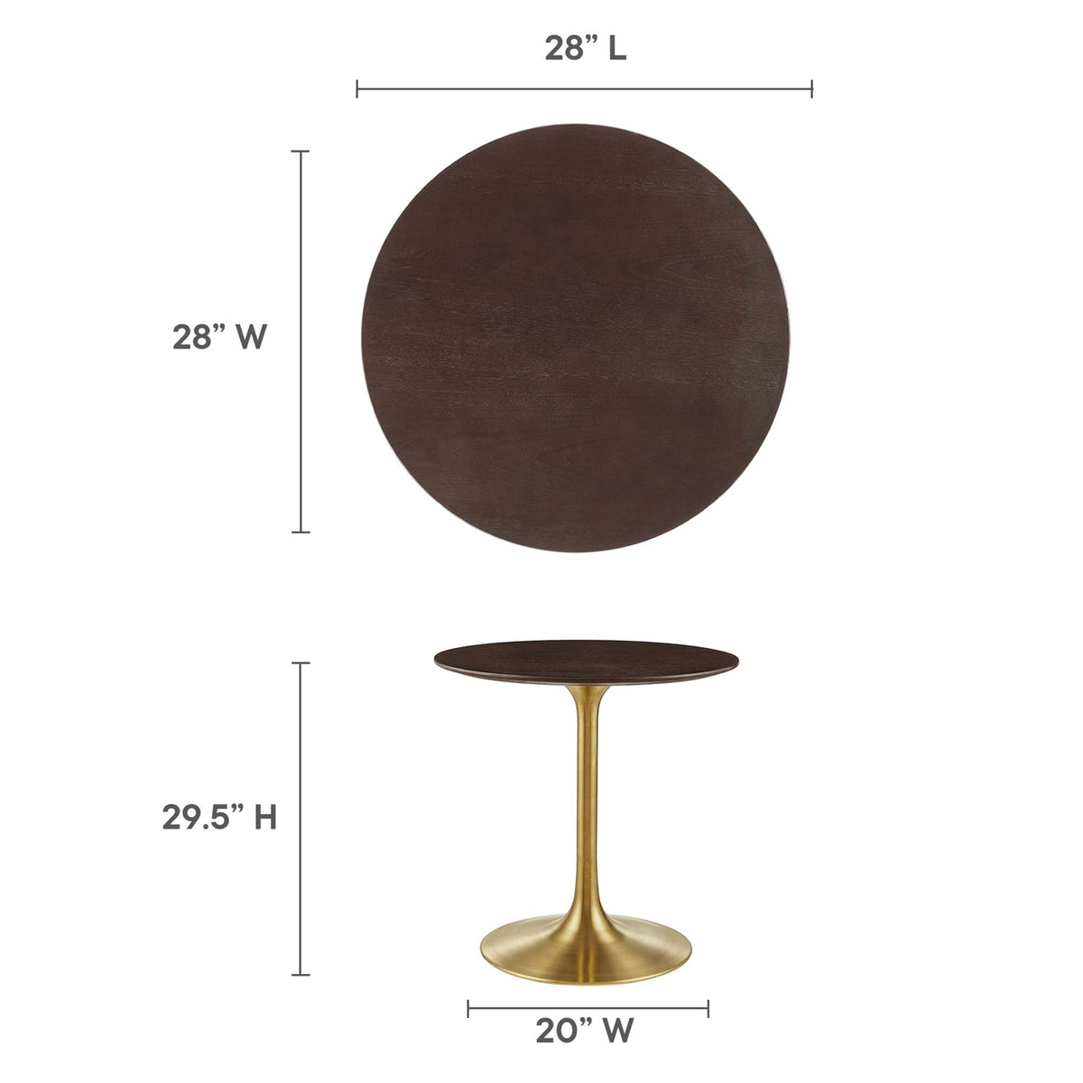 Lippa 28" Round Wood Dining Table, Gold Cherry Walnut
