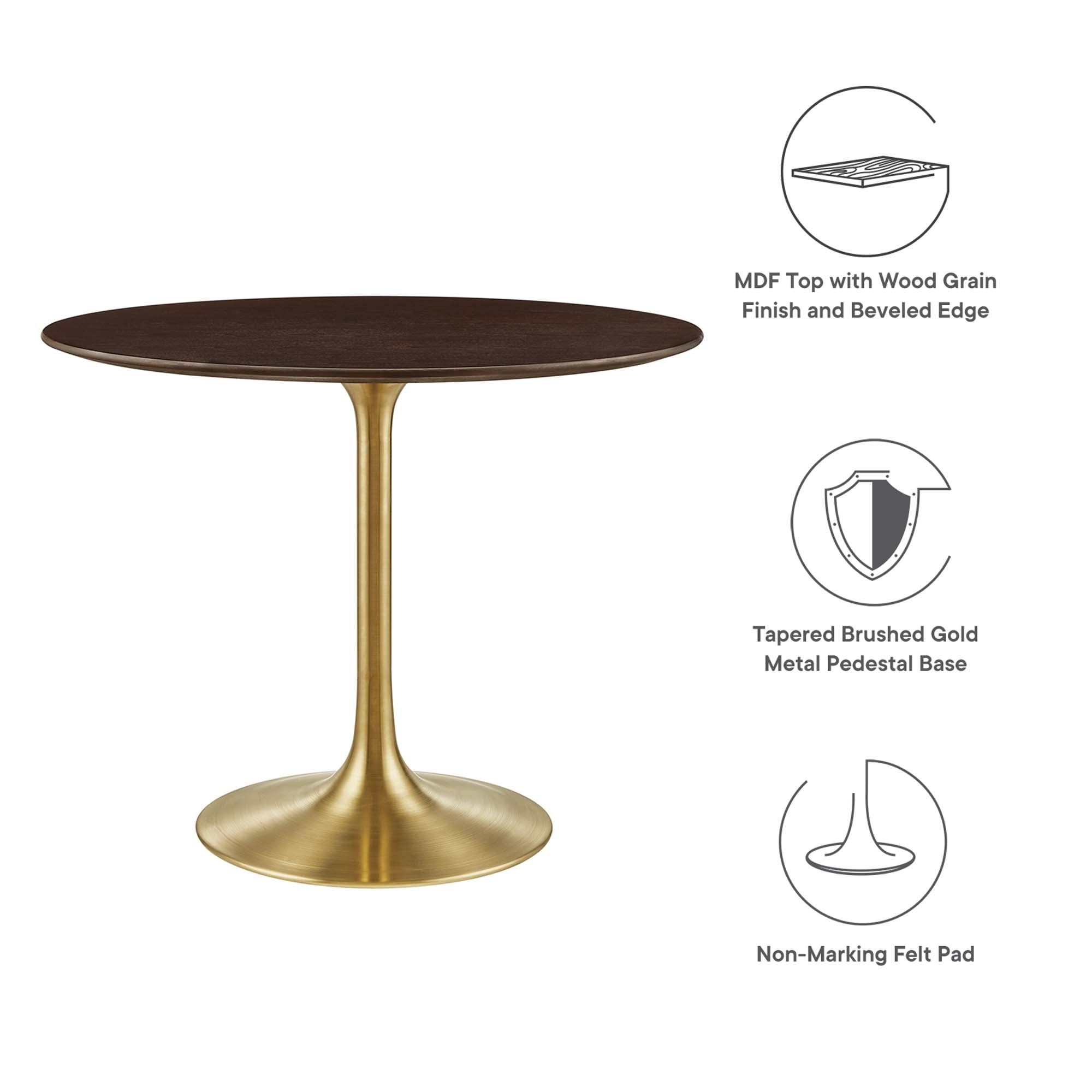 Lippa 36" Round Wood Dining Table, Gold Cherry Walnut