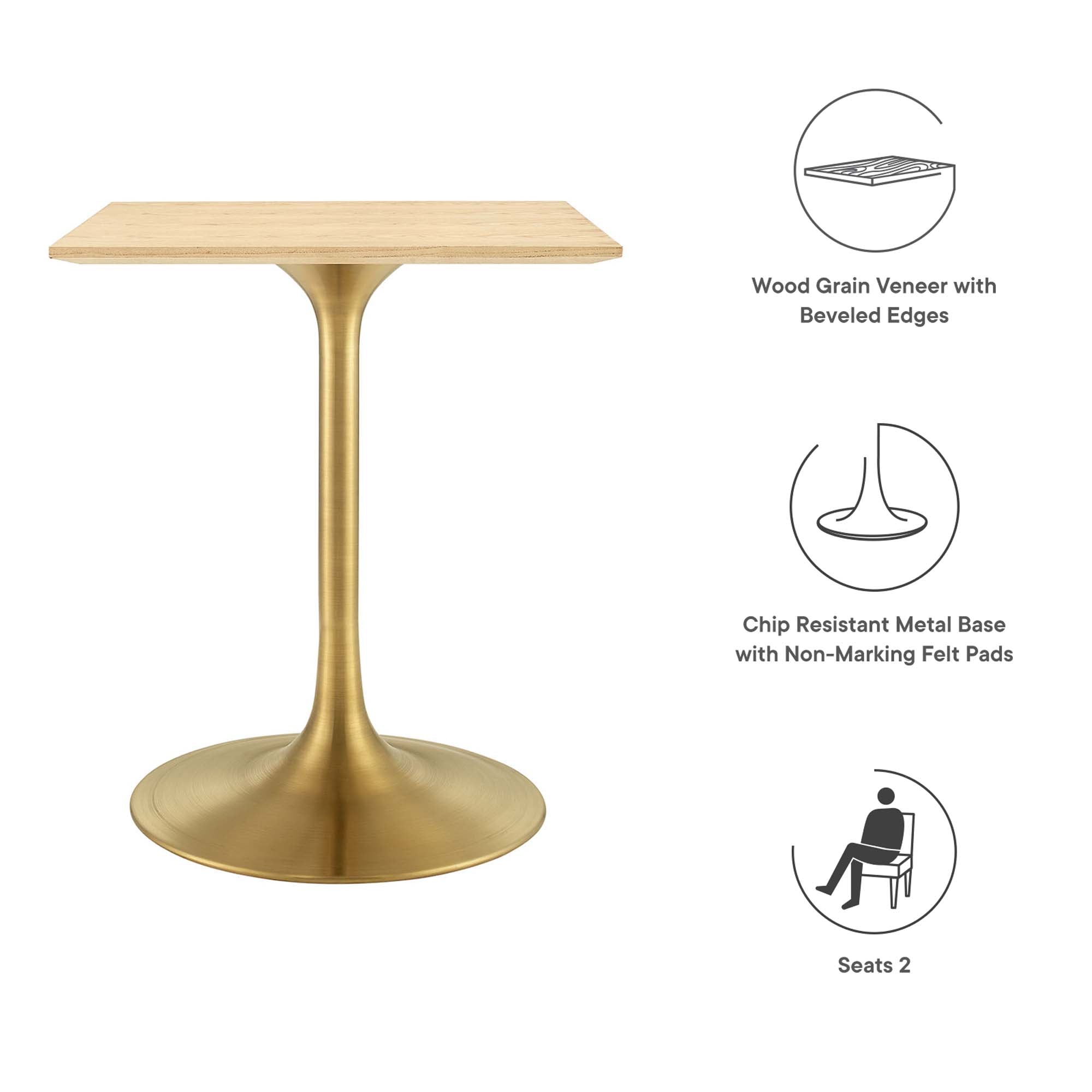 Lippa 24" Square Wood Dining Table, Gold Natural