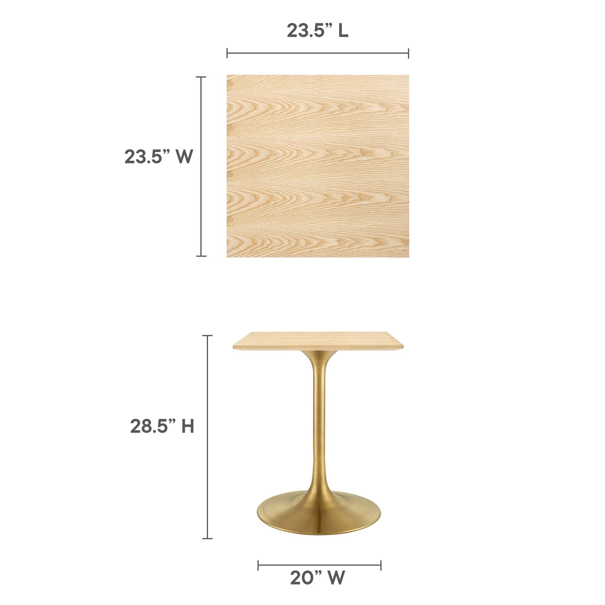 Lippa 24" Square Wood Dining Table, Gold Natural