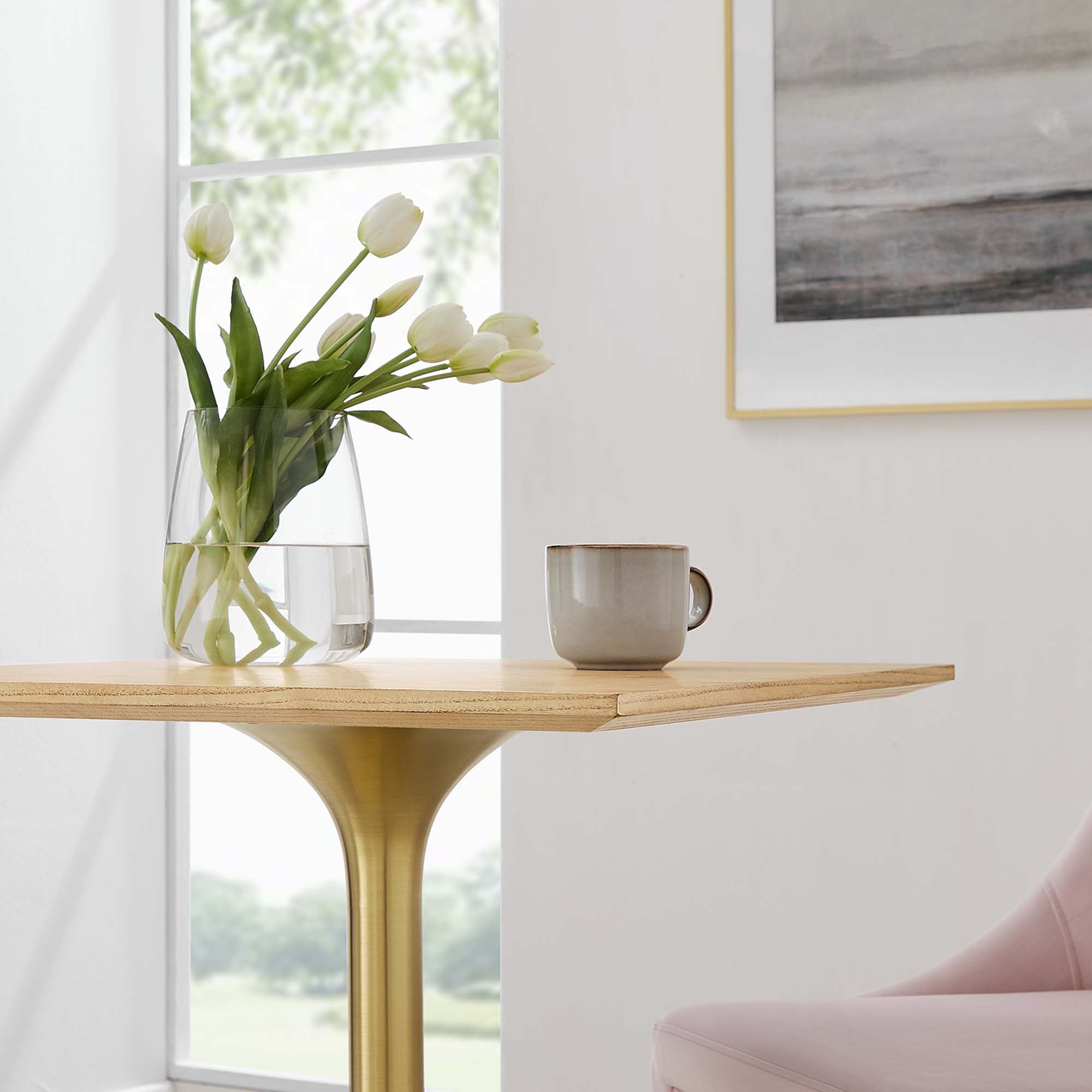 Lippa 24" Square Wood Dining Table, Gold Natural